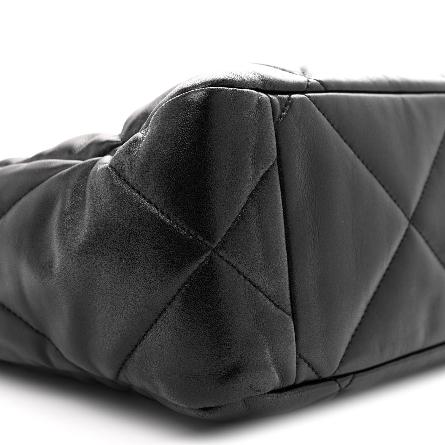 Lambskin Quilted Chanel 19 East West Shopping Bag Black
