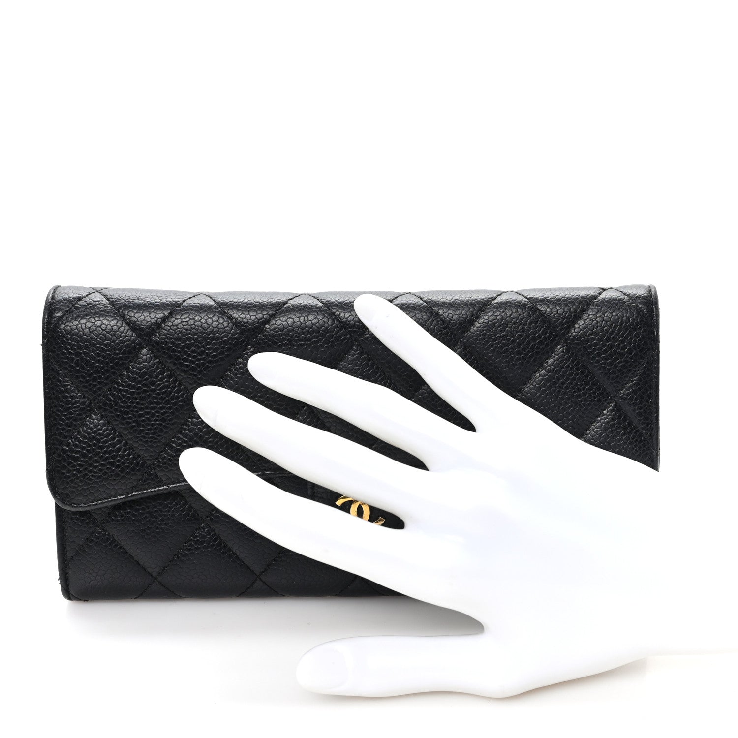 Caviar Quilted Large Gusset Flap Wallet Black