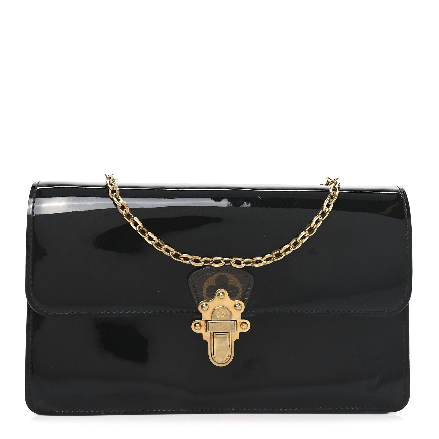 Patent Calfskin Monogram Cherrywood Chain Wallet Black