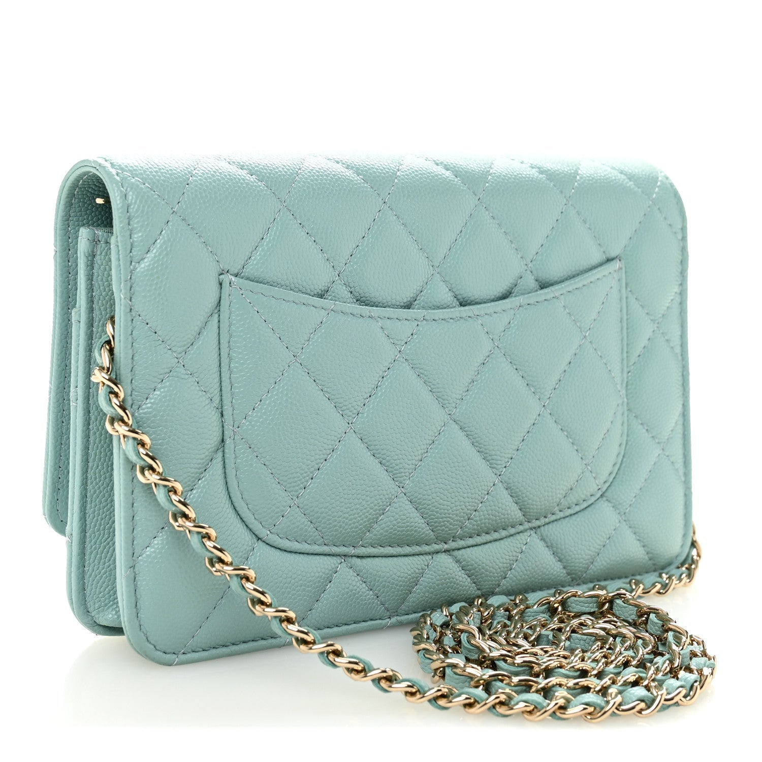 Caviar Quilted Wallet on Chain WOC Light Blue