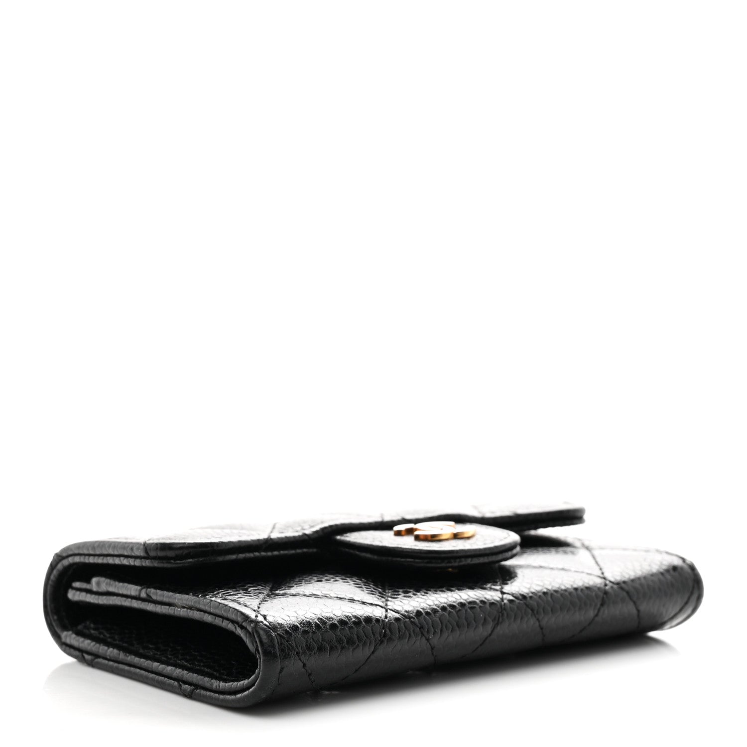 Caviar Quilted Flap Card Holder Wallet Black