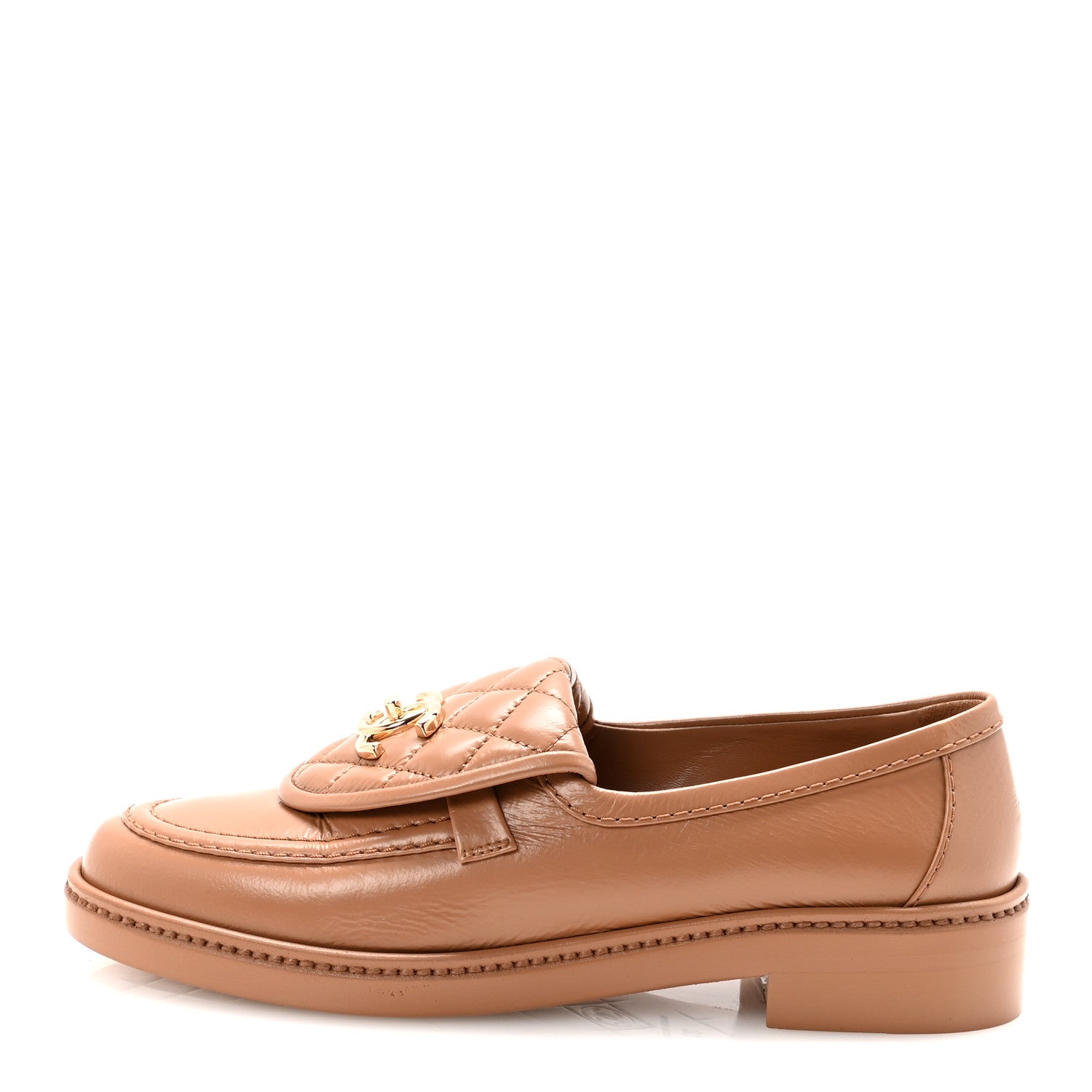 Crumpled Lambskin Quilted CC Turnlock Moccasins 37 Dark Beige