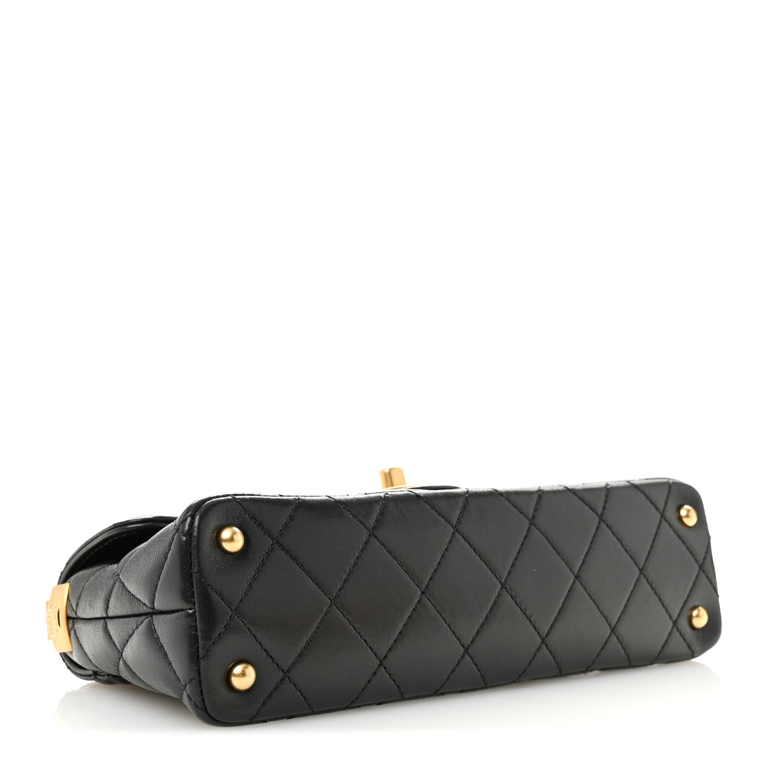 Lambskin Quilted Mini Flap Top Handle Bag Black
