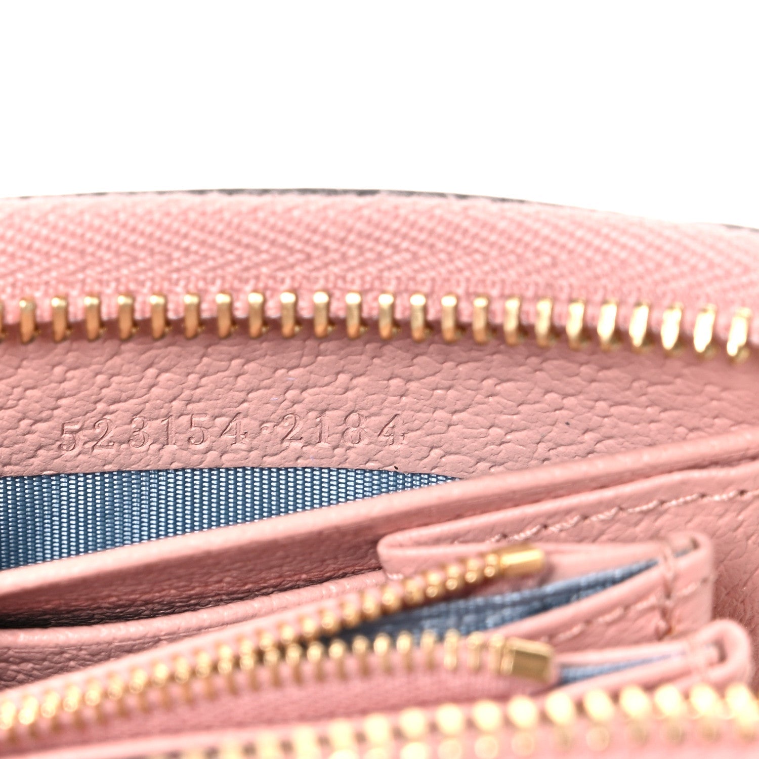 New Denim GG Monogram Calfskin Love Parade Zip Around Wallet Light Pink