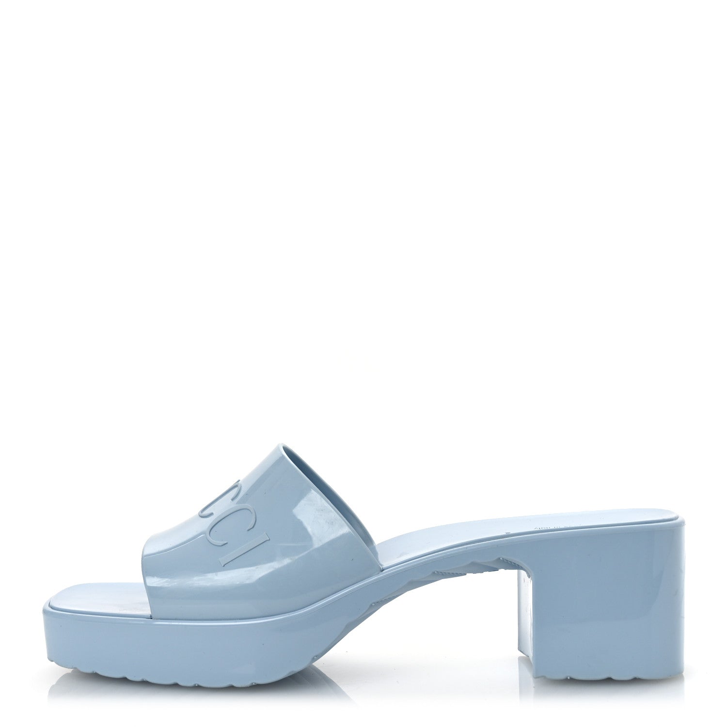 Rubber Gucci Logo Womens Platform 20/60mm Slide Sandals 38 Porcelain Light Blue