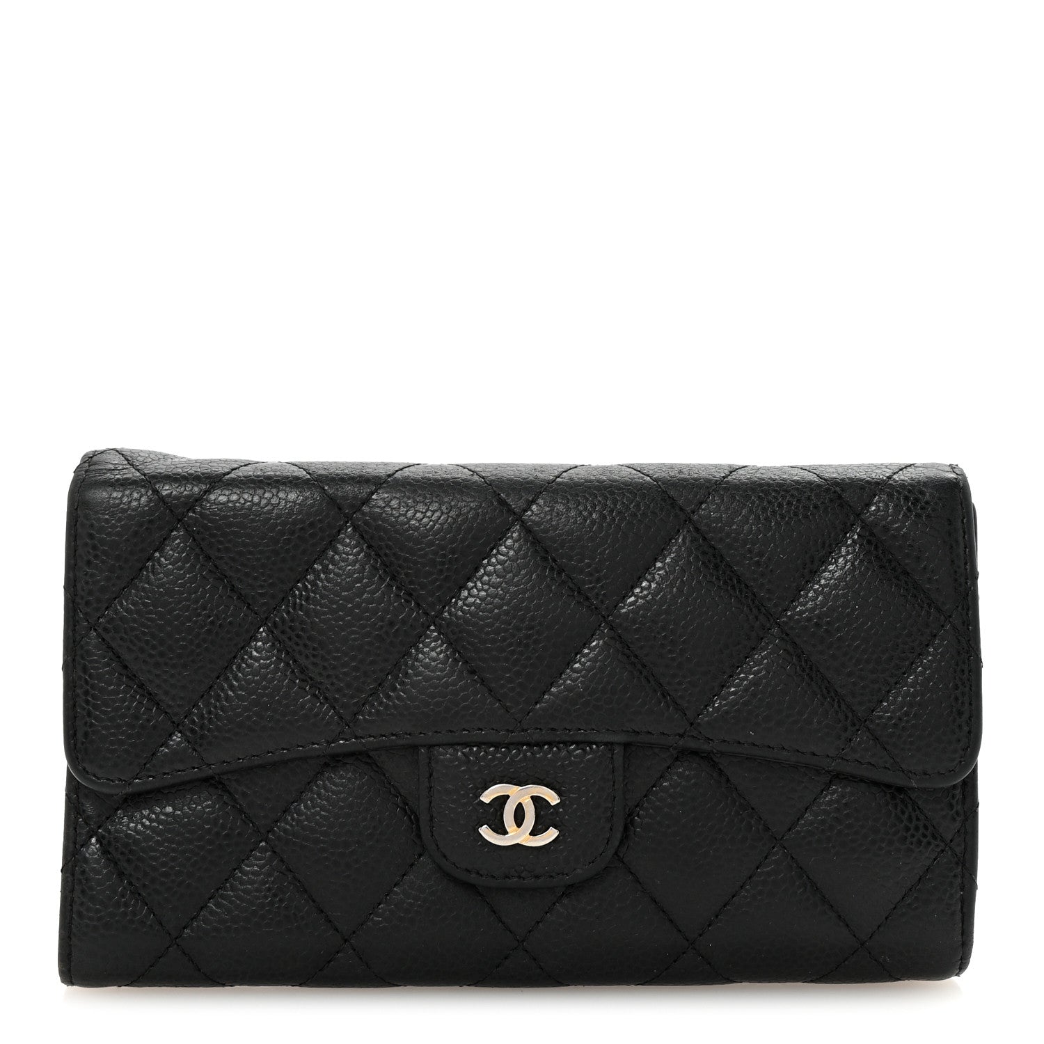 Caviar Quilted Long Flap Wallet Black