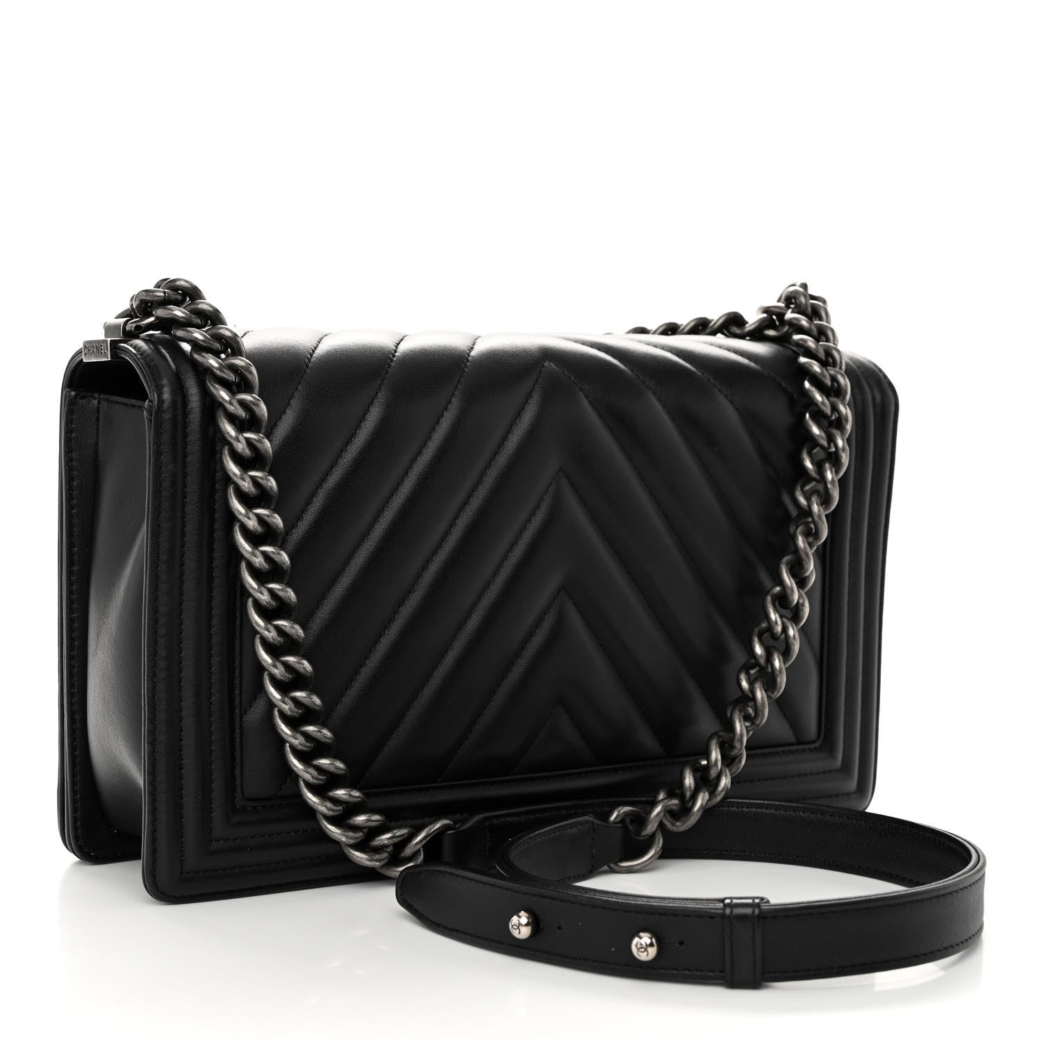 Calfskin Chevron Quilted New Medium Boy Flap Black