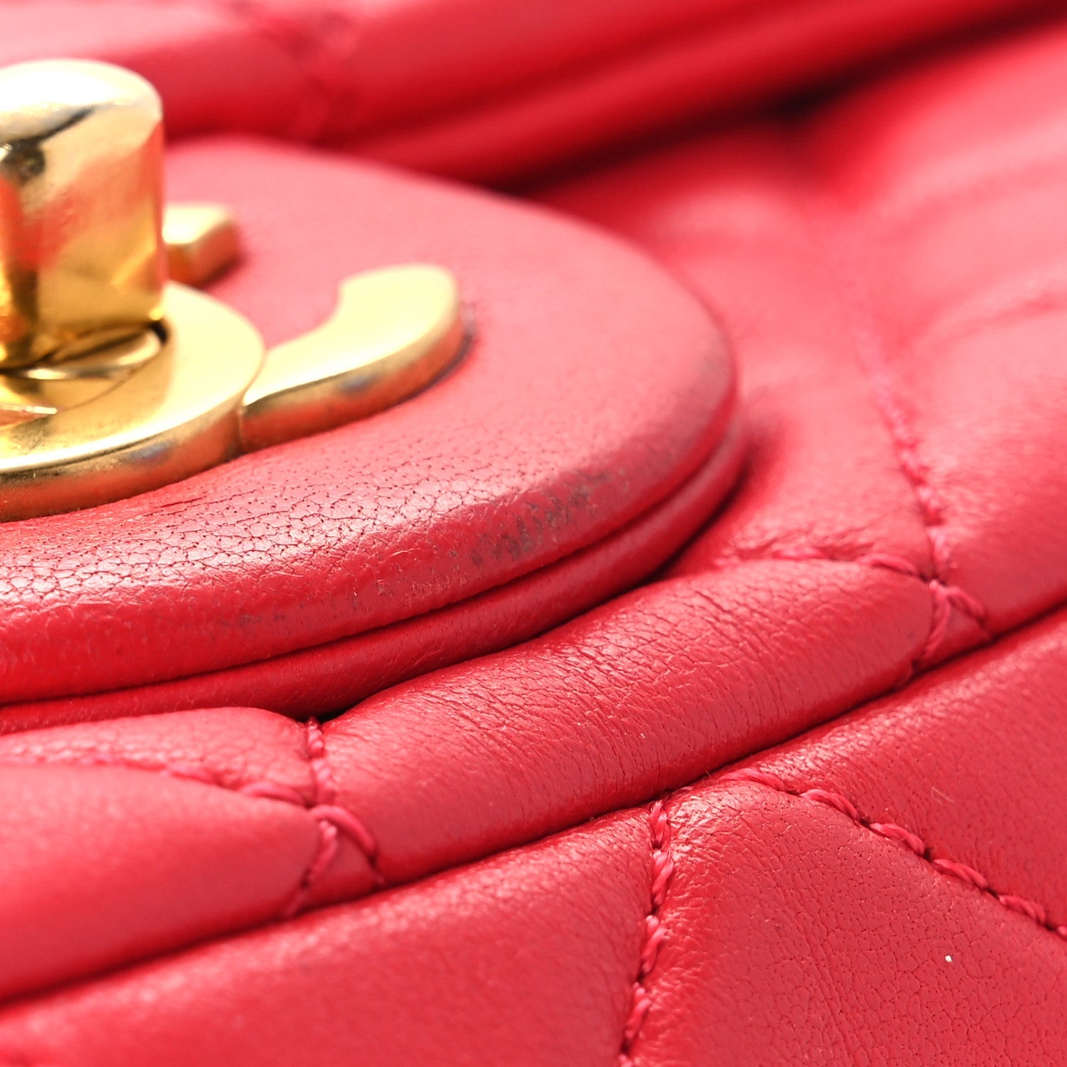 Lambskin Quilted Mini Rectangular Pearl Crush Flap Red