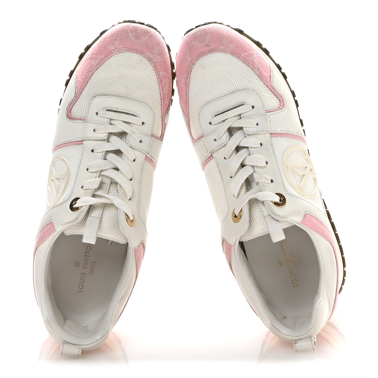 Calfskin Monogram Denim Run Away Sneakers 37.5 Pink