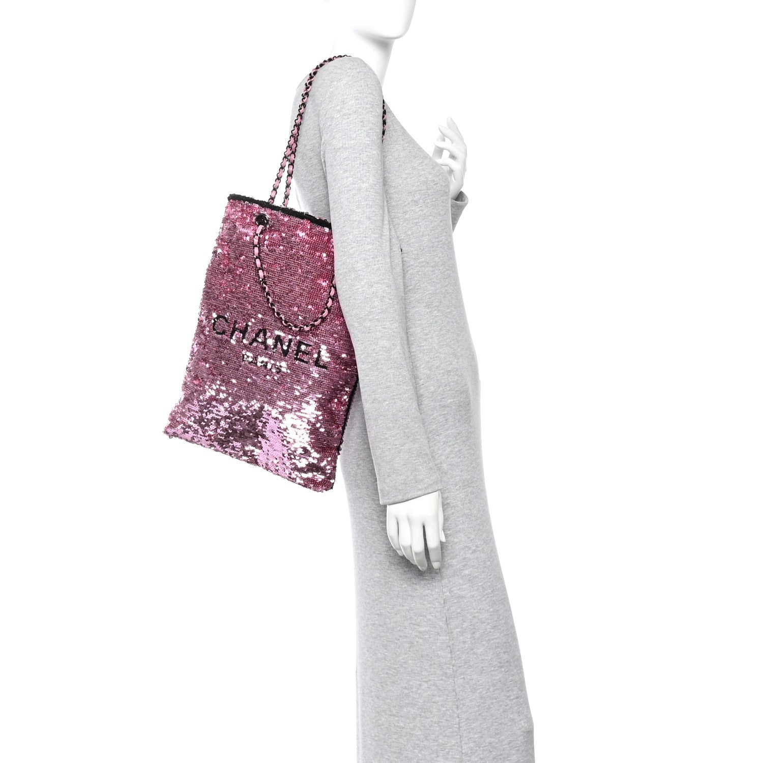 Sequin Logo Shopping Tote Pink Black
