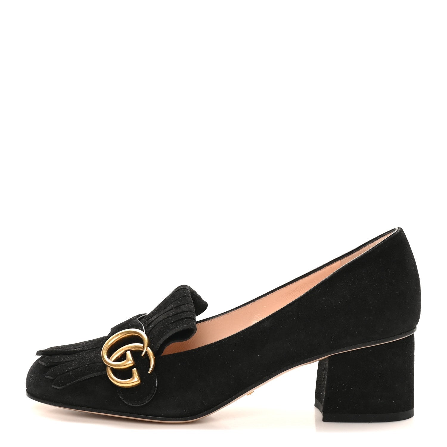 Kid Scamosciato GG Marmont Fringe 50mm Loafer Pumps 38 Black