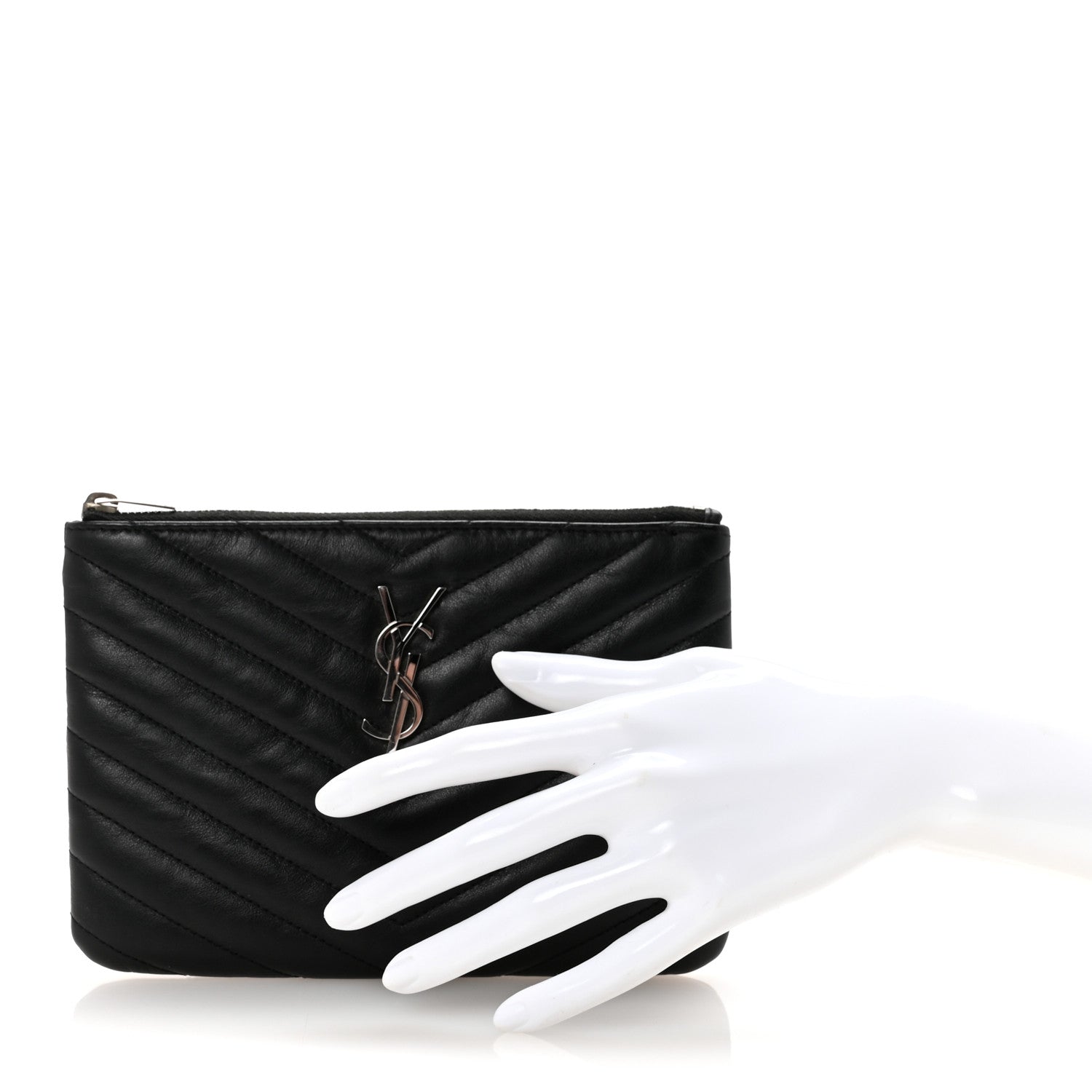 Calfskin Matelasse Chevron Monogram Pouch Black