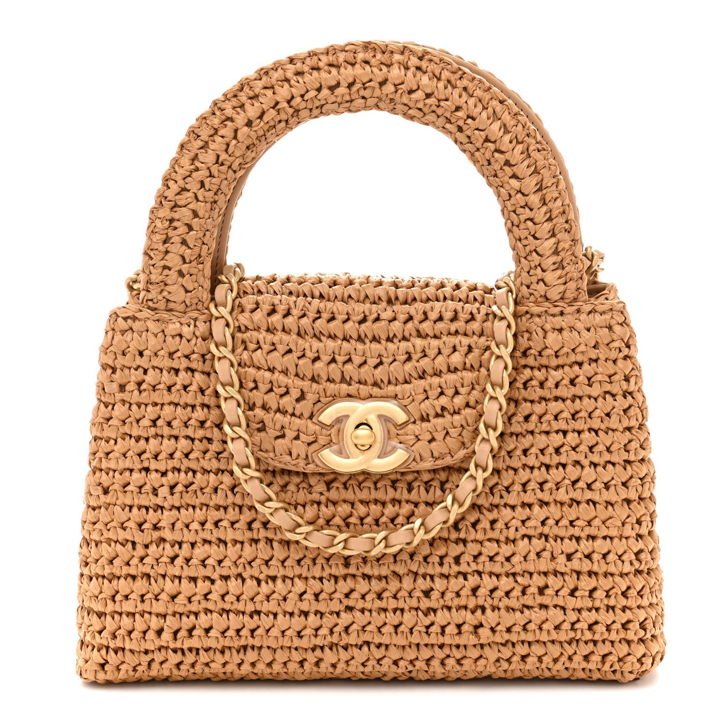 Braided Raffia Nano Kelly Flap Bag Dark Beige