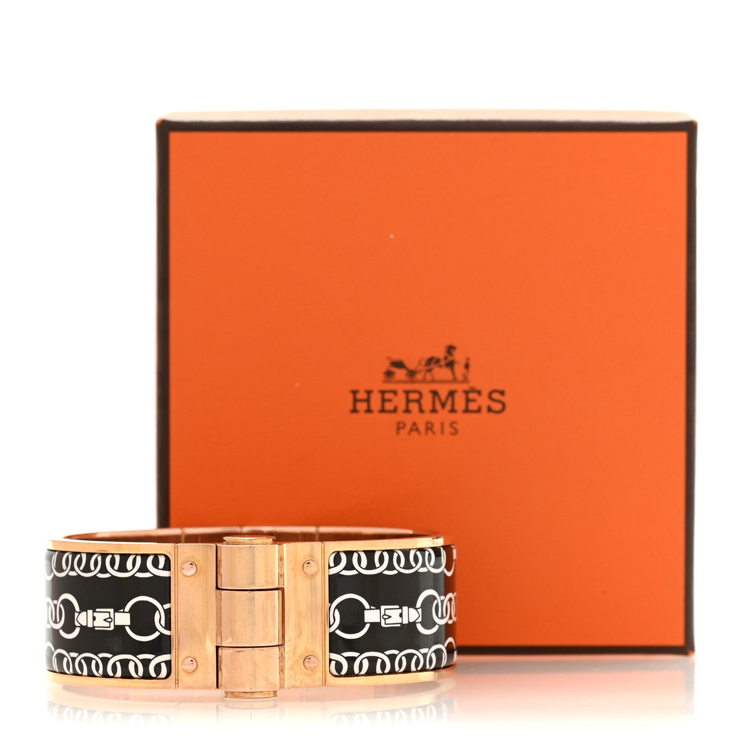 Enamel Printed Wide Balades Equestres Positif Negatif Hinged Bracelet S Black