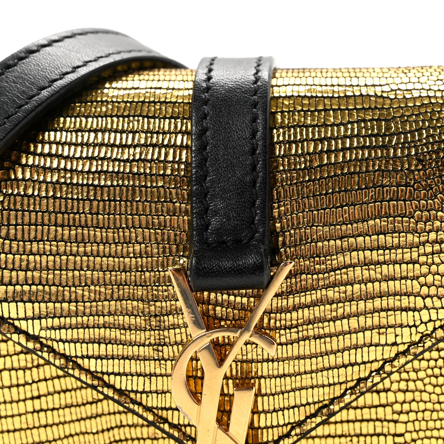 Calfskin Lizard Embossed Monogram Chain Mini Candy Crossbody Gold