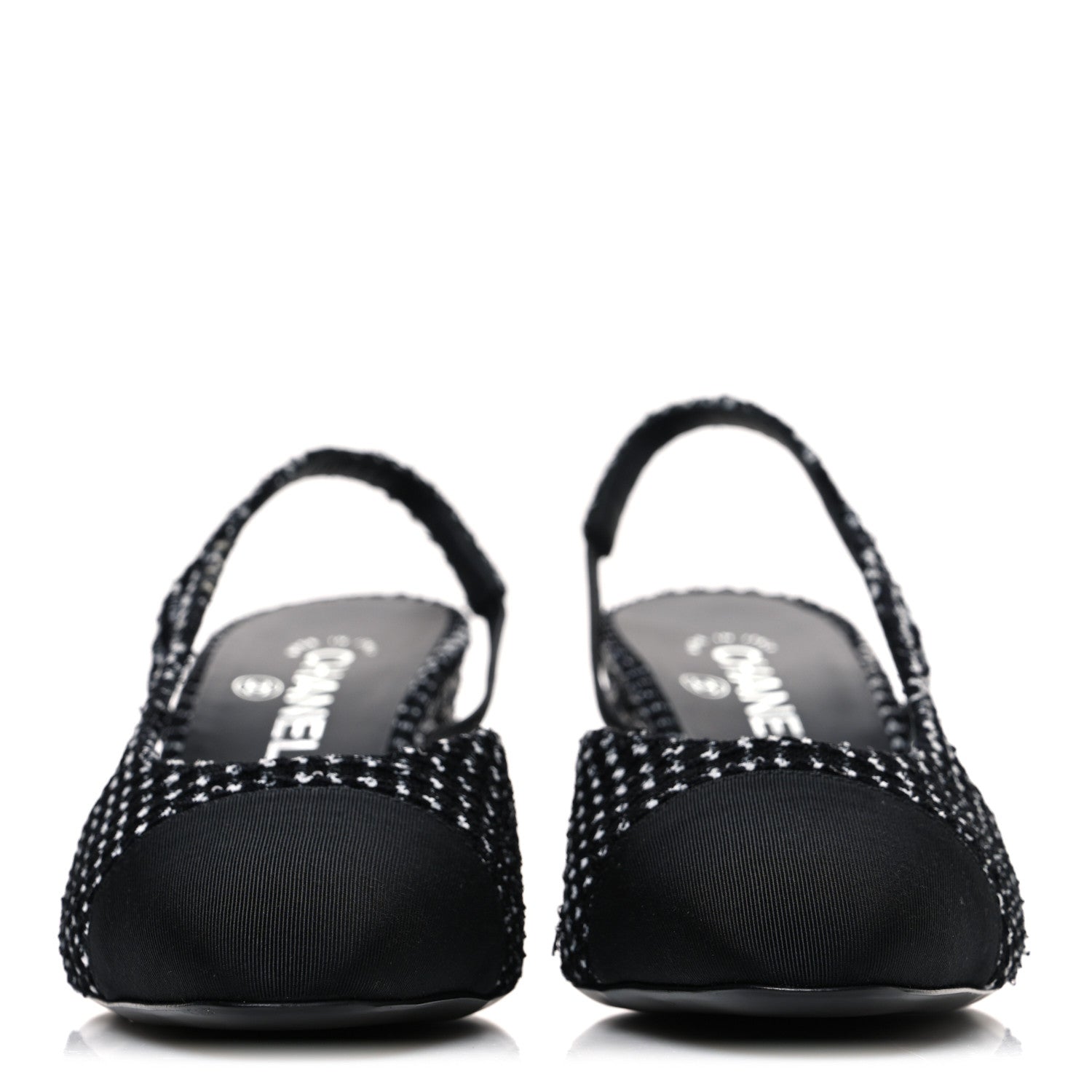 Tweed Grosgrain Cap Toe CC Slingback Pumps 40.5 Black White