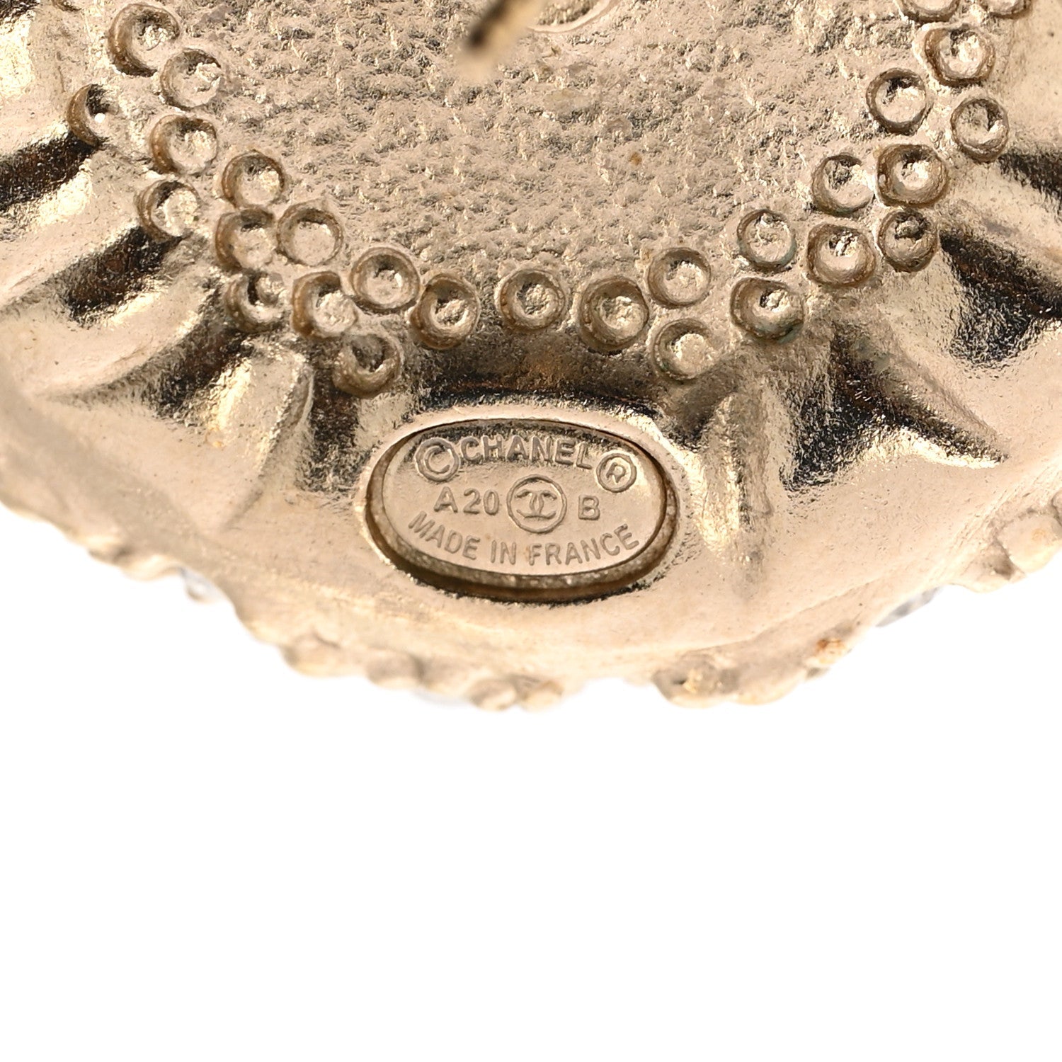 Pearl Crystal CC Round Earrings Light Gold
