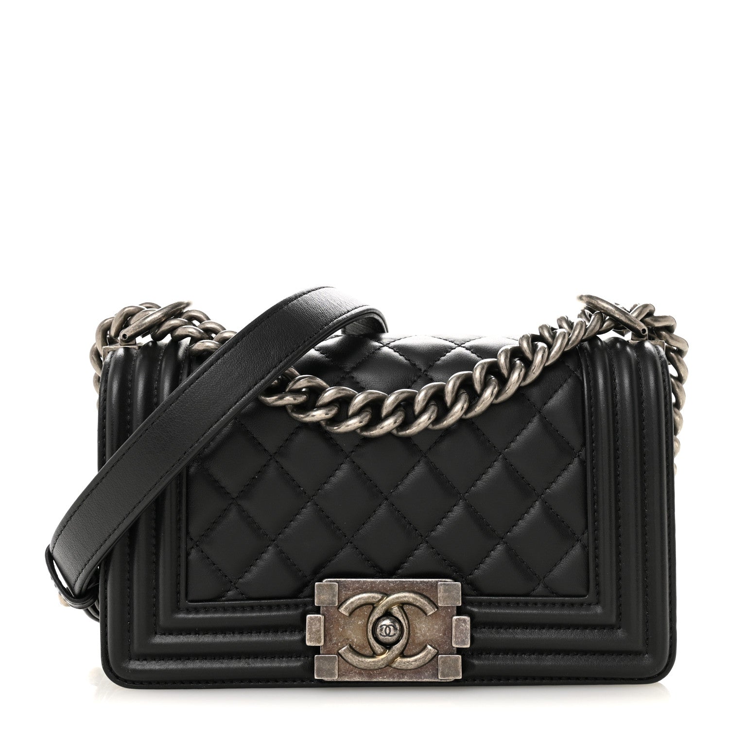 Lambskin Quilted Small Boy Flap Black