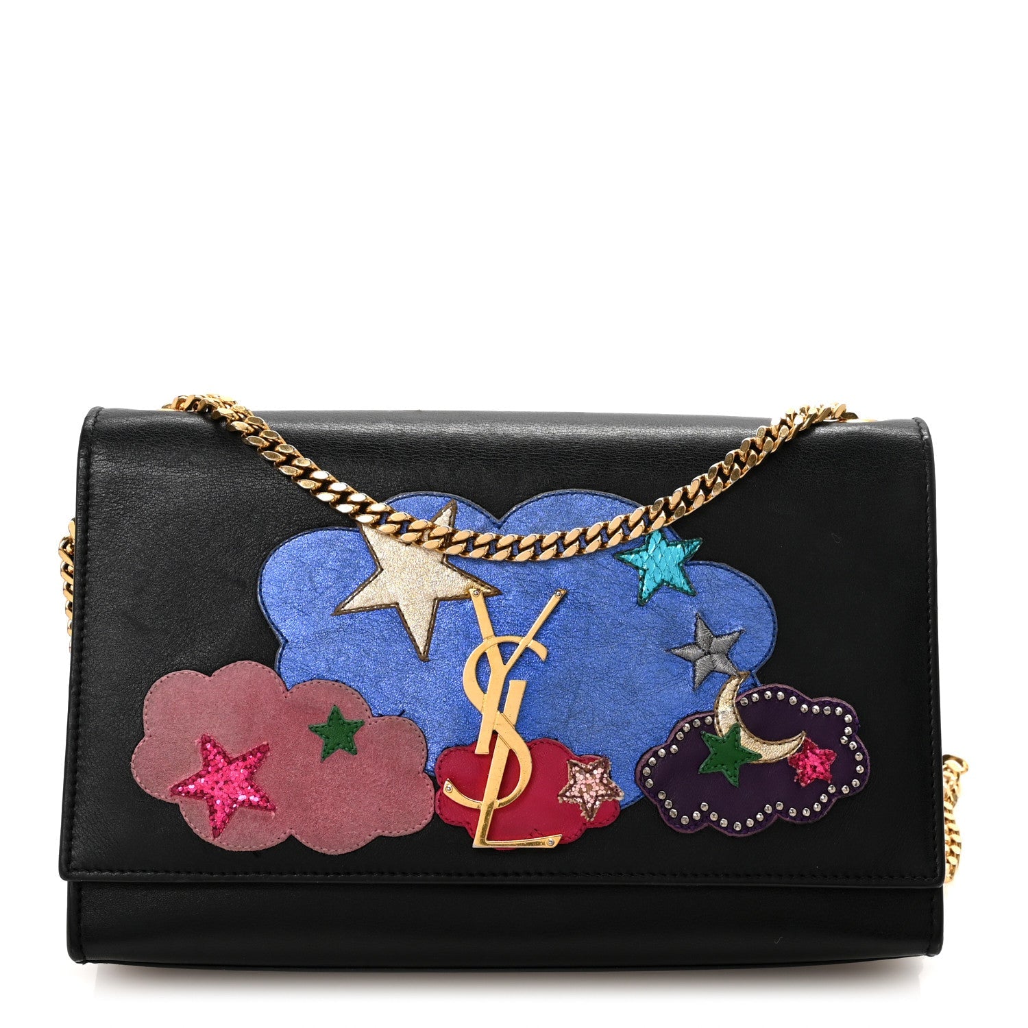 Lambskin Medium Cloud Star Monogram Kate Satchel Black