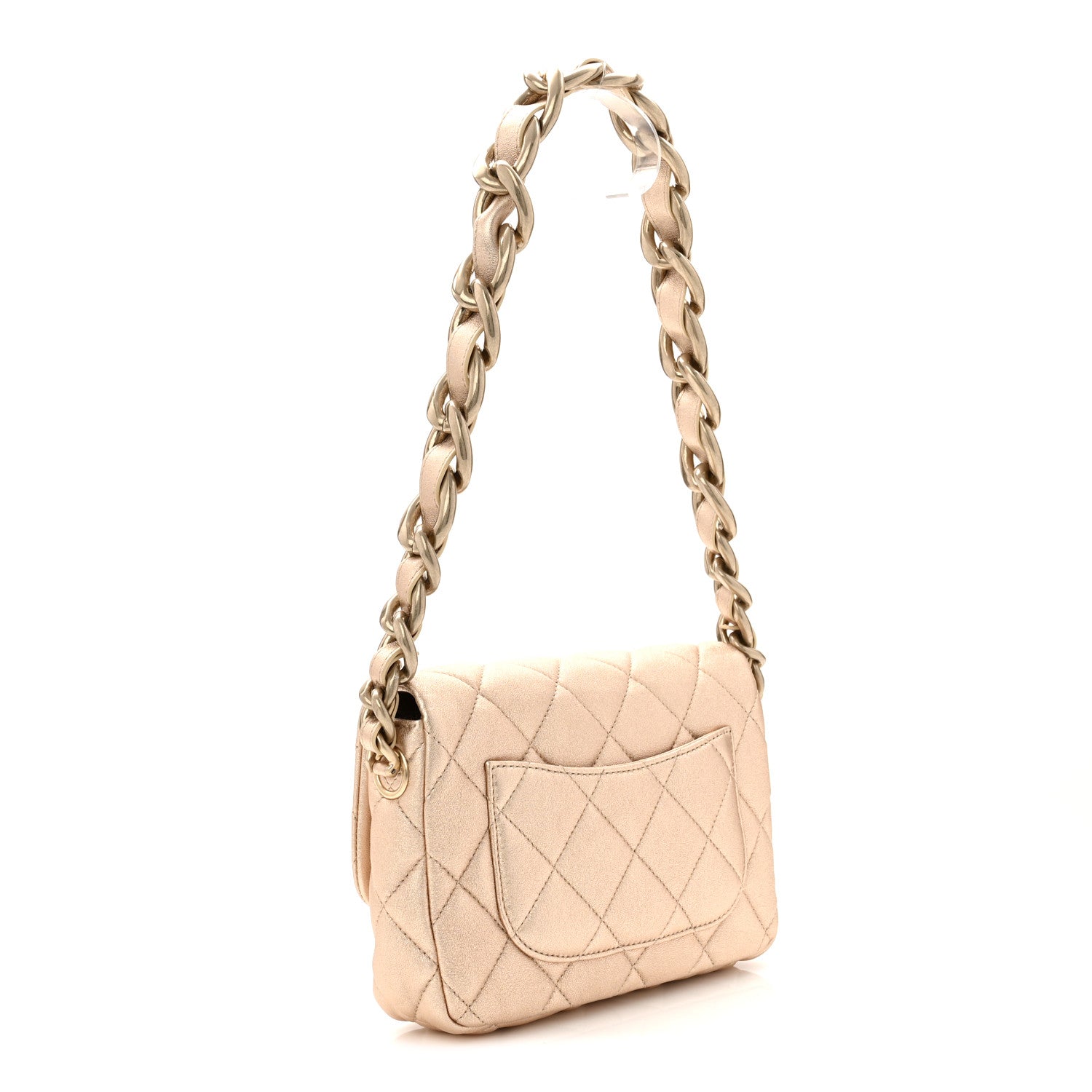 Metallic Lambskin Quilted Small CC Funky Town Chain Flap Gold
