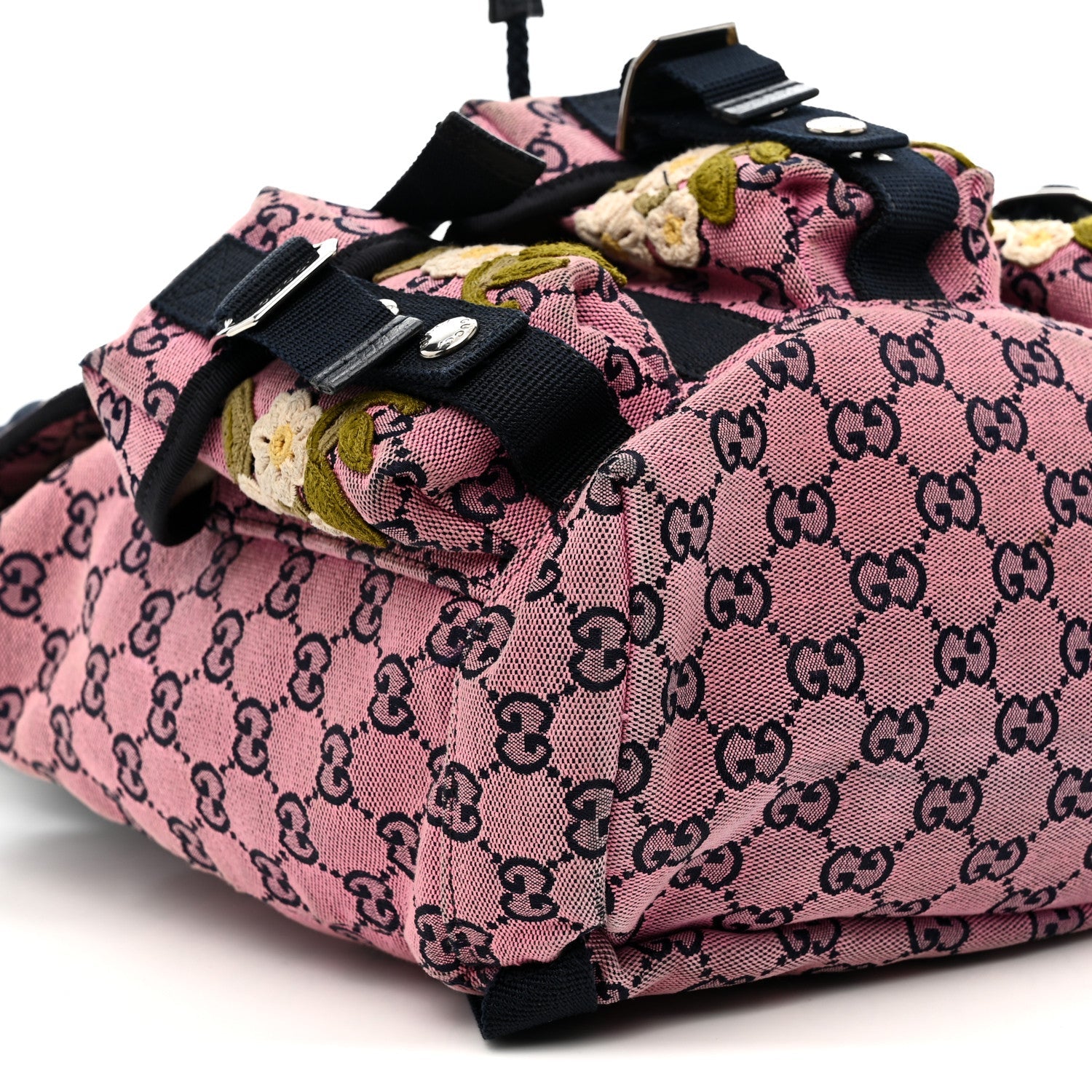 Monogram Multicolor Floral Embroidered Large Retro Interlocking G Three Pocket Backpack Pink Blue Multicolor