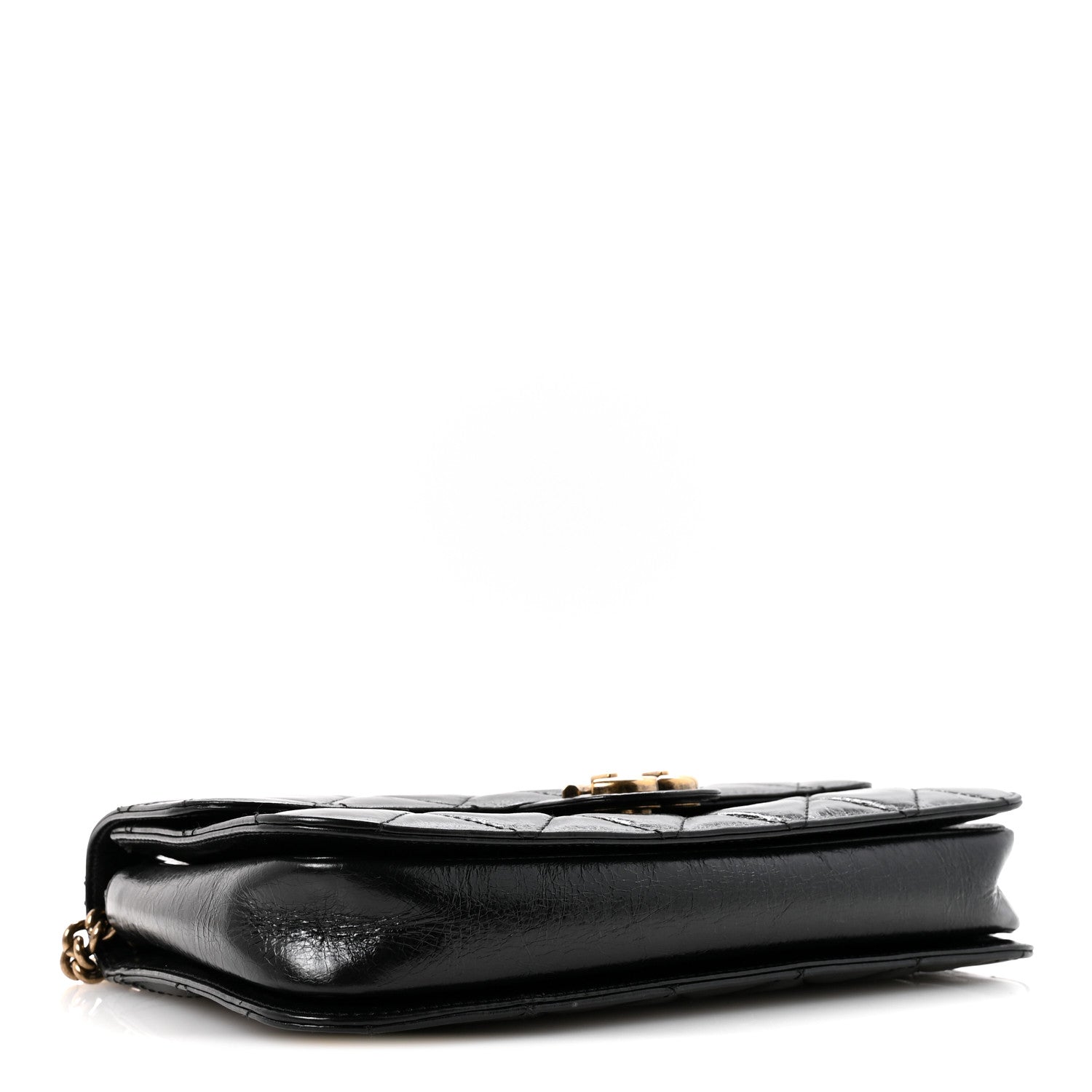 Glazed Calfskin Quilted Medium Perfect Edge Flap Black