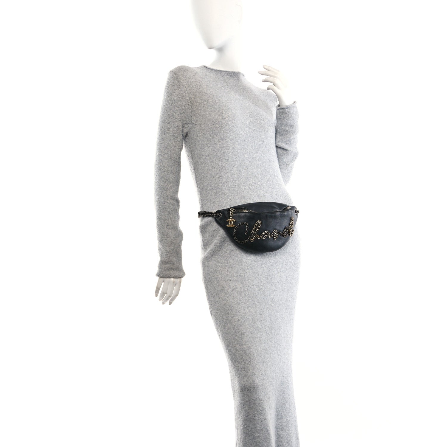 Calfskin Chain 20s Signe Waist Bag Black