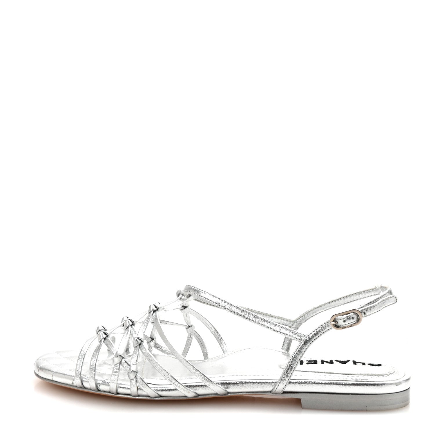Laminated Lambskin CC Sandals 38 Silver