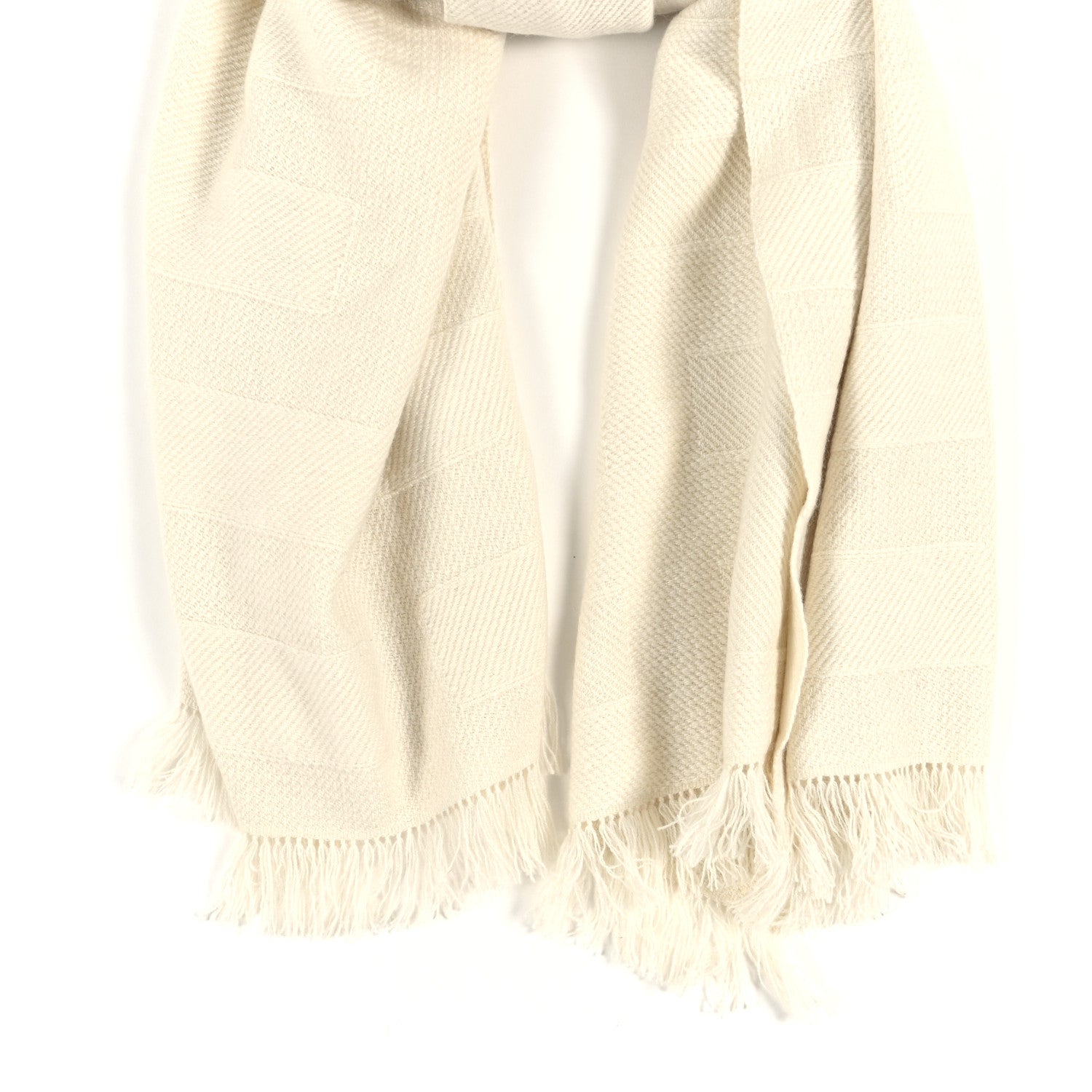 Cashmere Fringe Rayee H Stole Blanc Casse