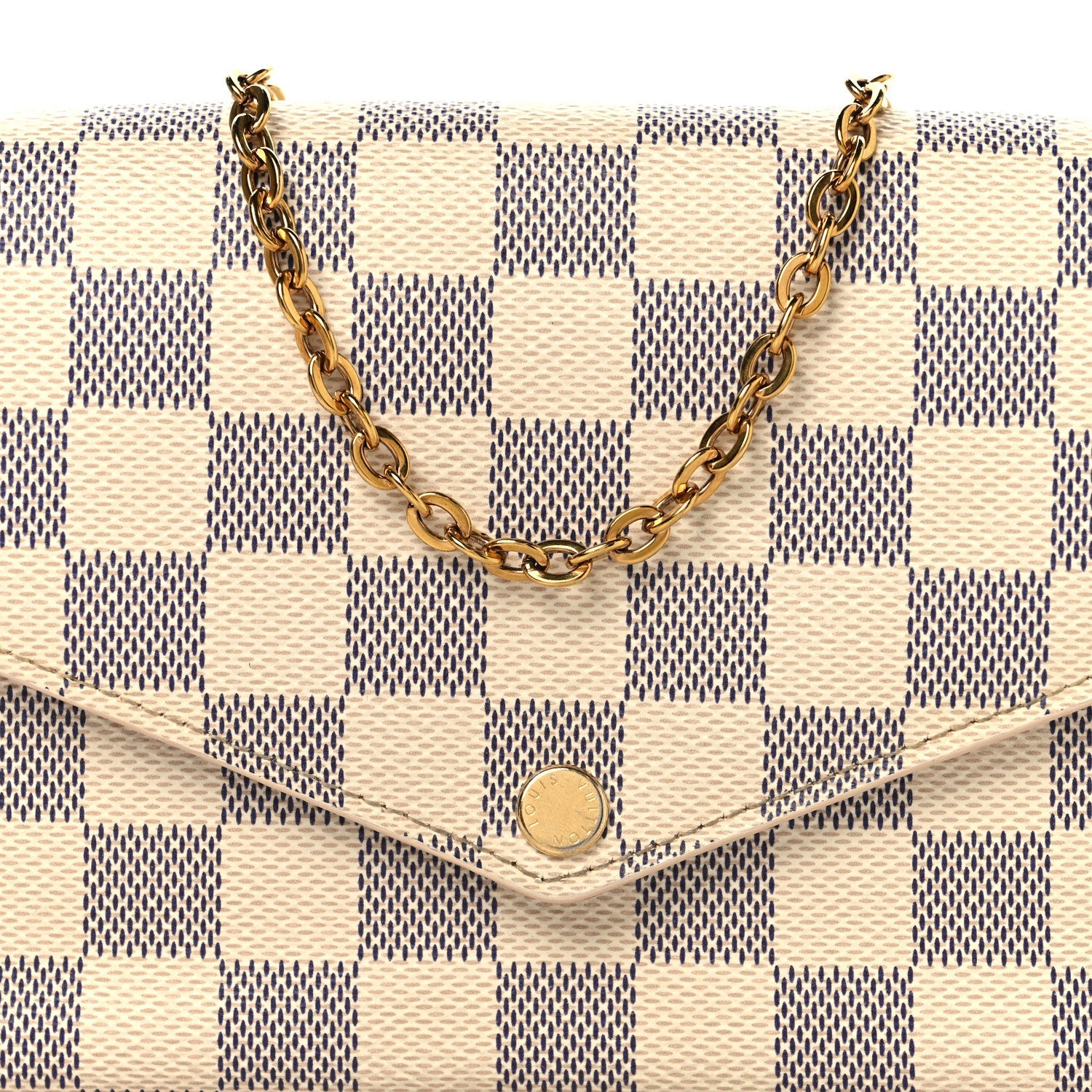 Damier Azur Pochette Felicie Chain Wallet Rose Ballerine