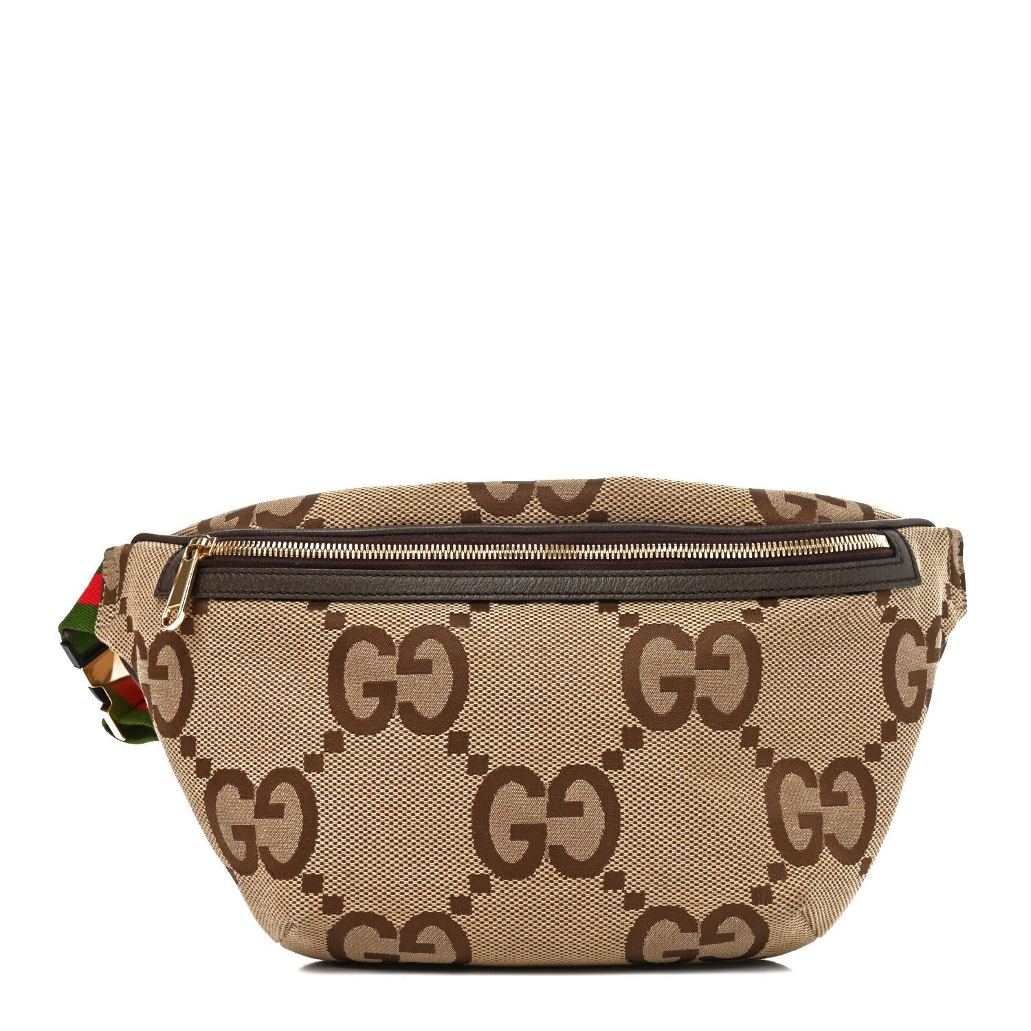 Monogram Jumbo GG Textured Dollar Calfskin Web Belt Bag Camel Ebony New Acero