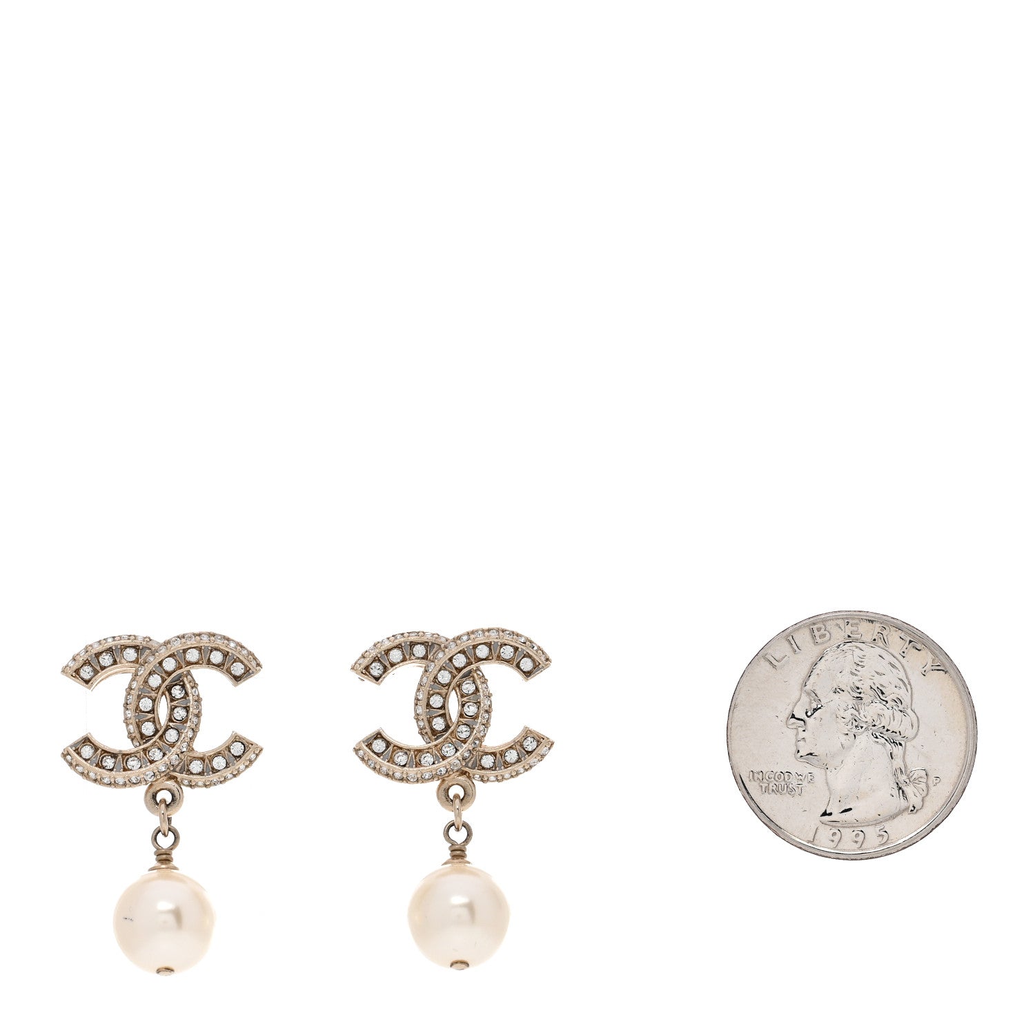Crystal Timeless CC Pearl Drop Earrings Light Gold