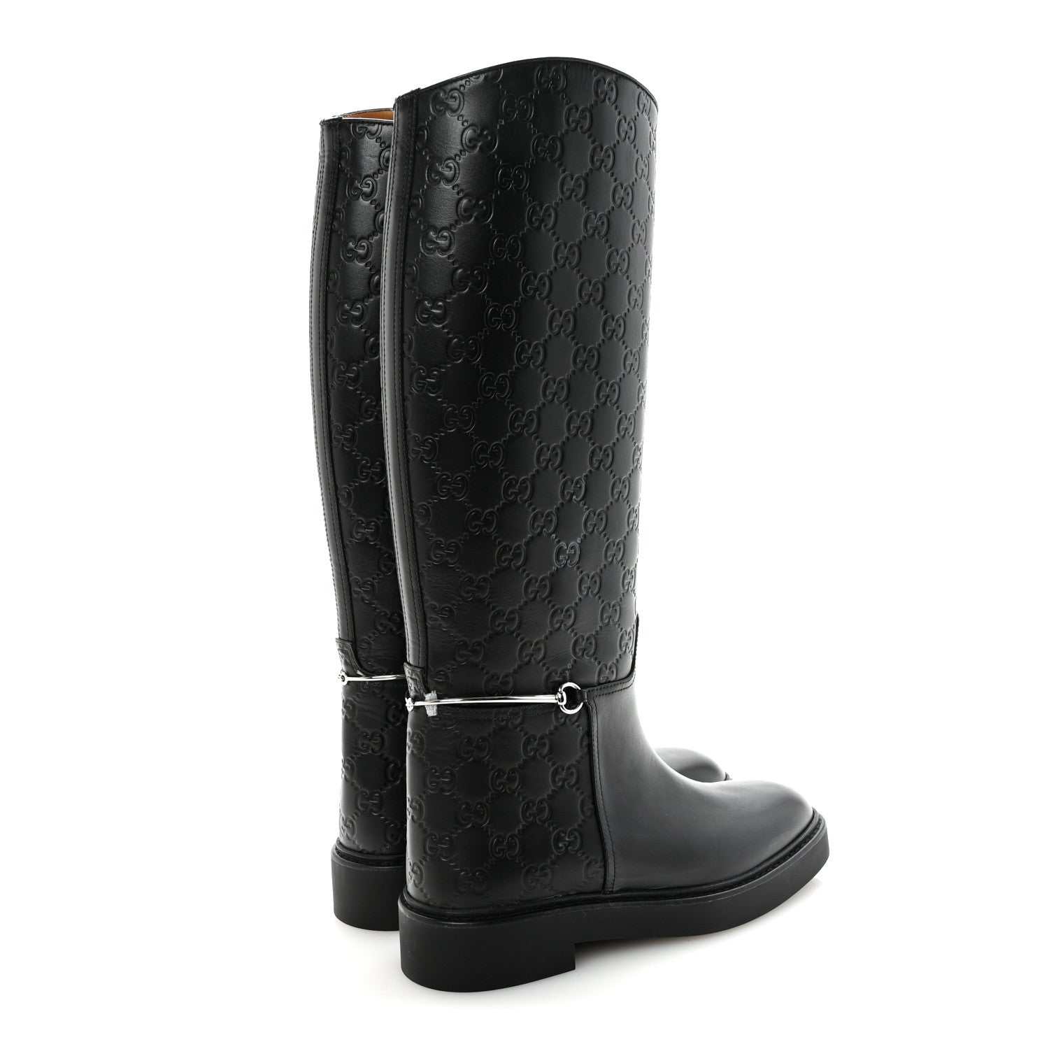 Shiny Calfskin Michelangelo Slim Horsebit Riding Boots 38 Black