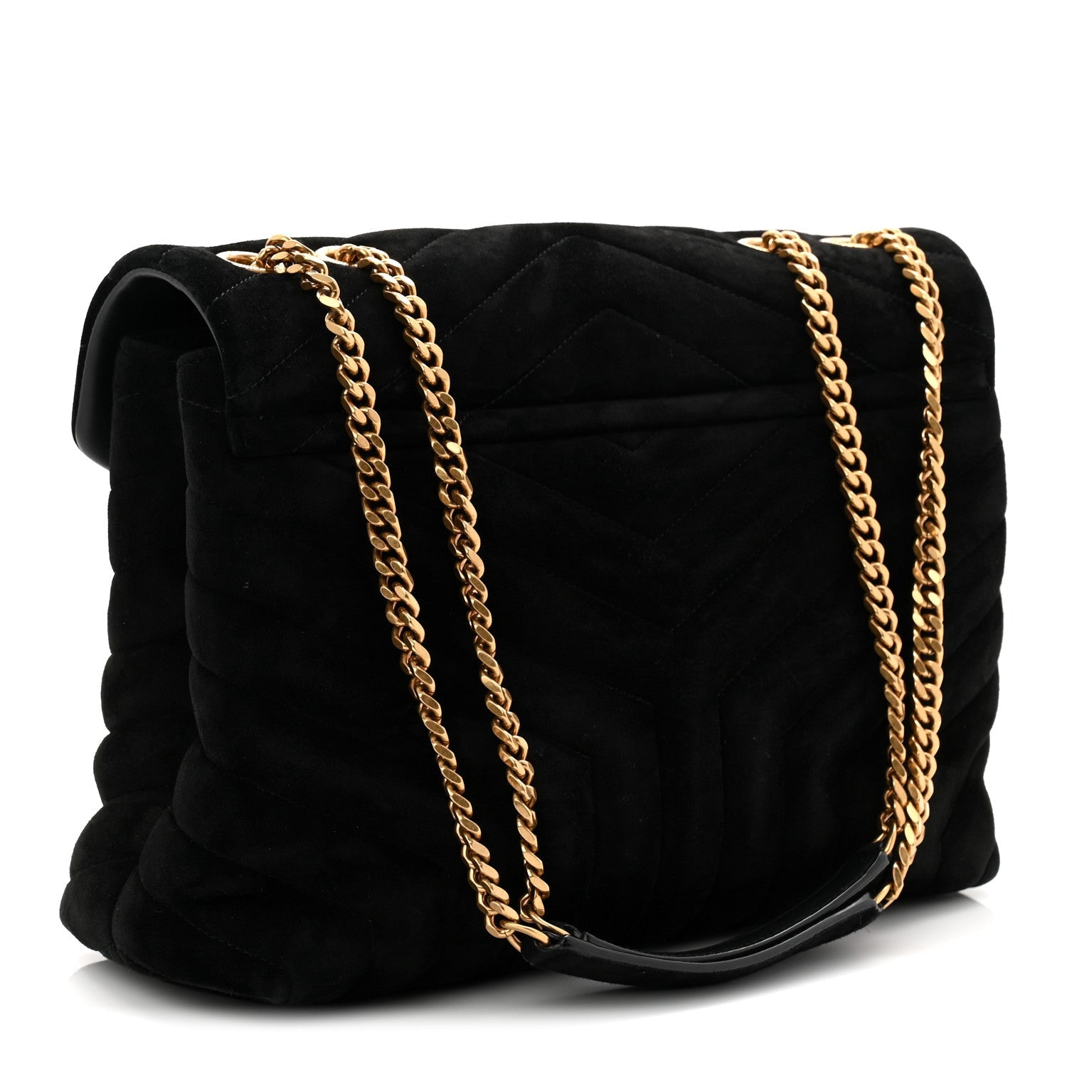 Suede Y Quilted Monogram Medium Loulou Chain Satchel Black