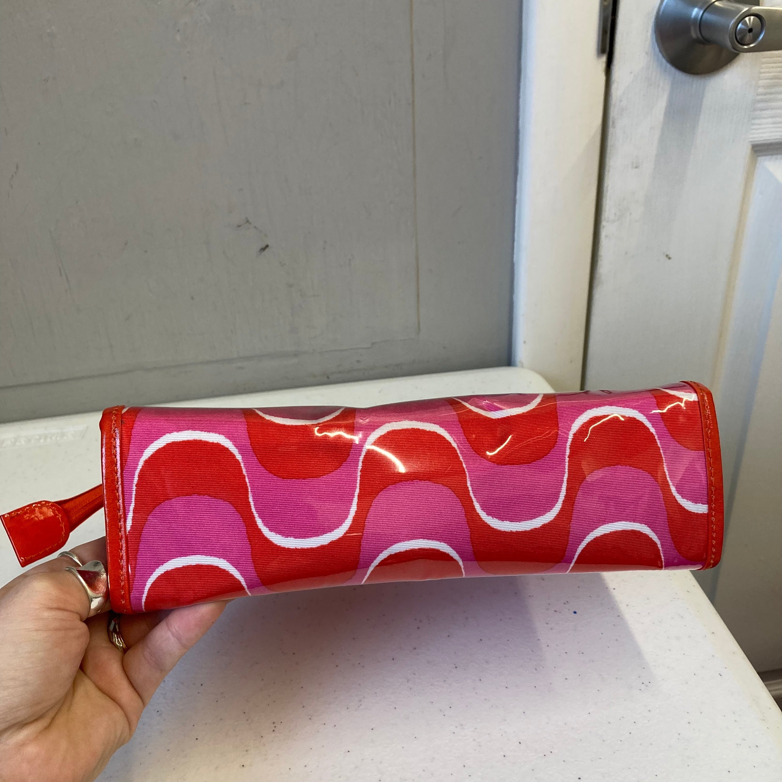 Makeup Bag Designer By Kate Spade In Pink & Red, Size:Medium
