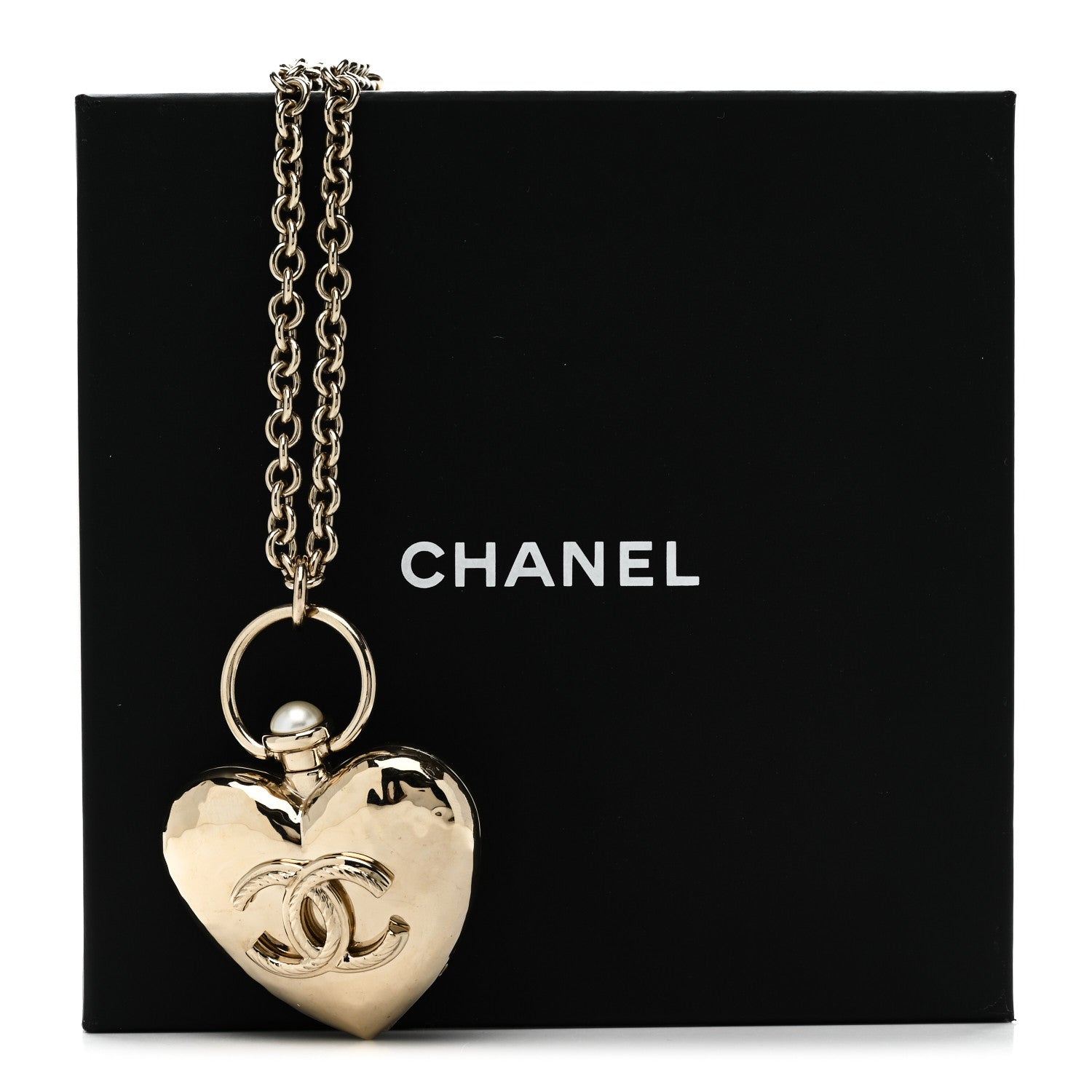 Metal CC Heart Locket Necklace Gold