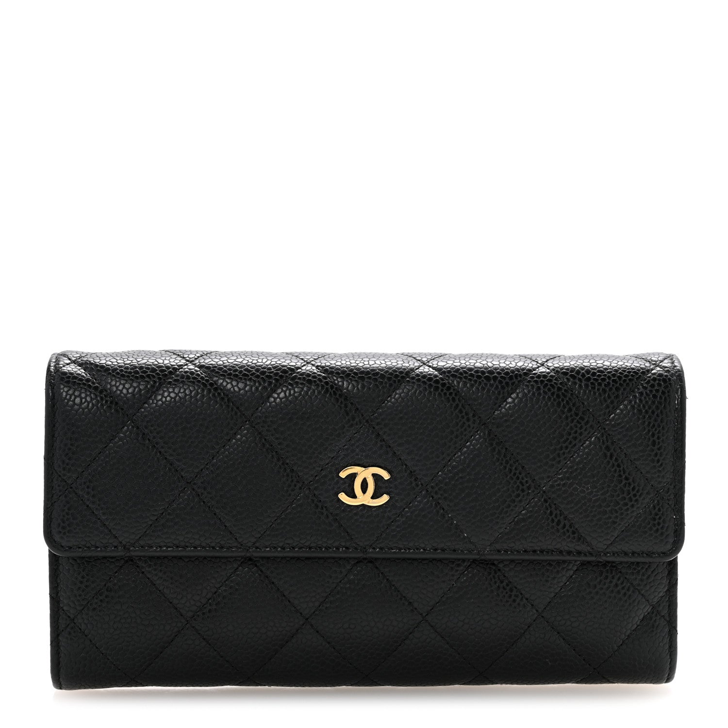 Caviar Quilted Large Gusset Flap Wallet Black