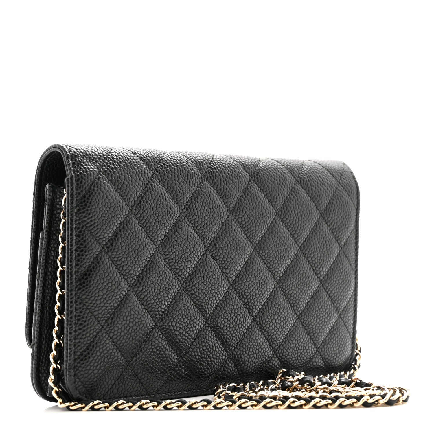 Caviar Quilted Golden Class Wallet On Chain WOC Black