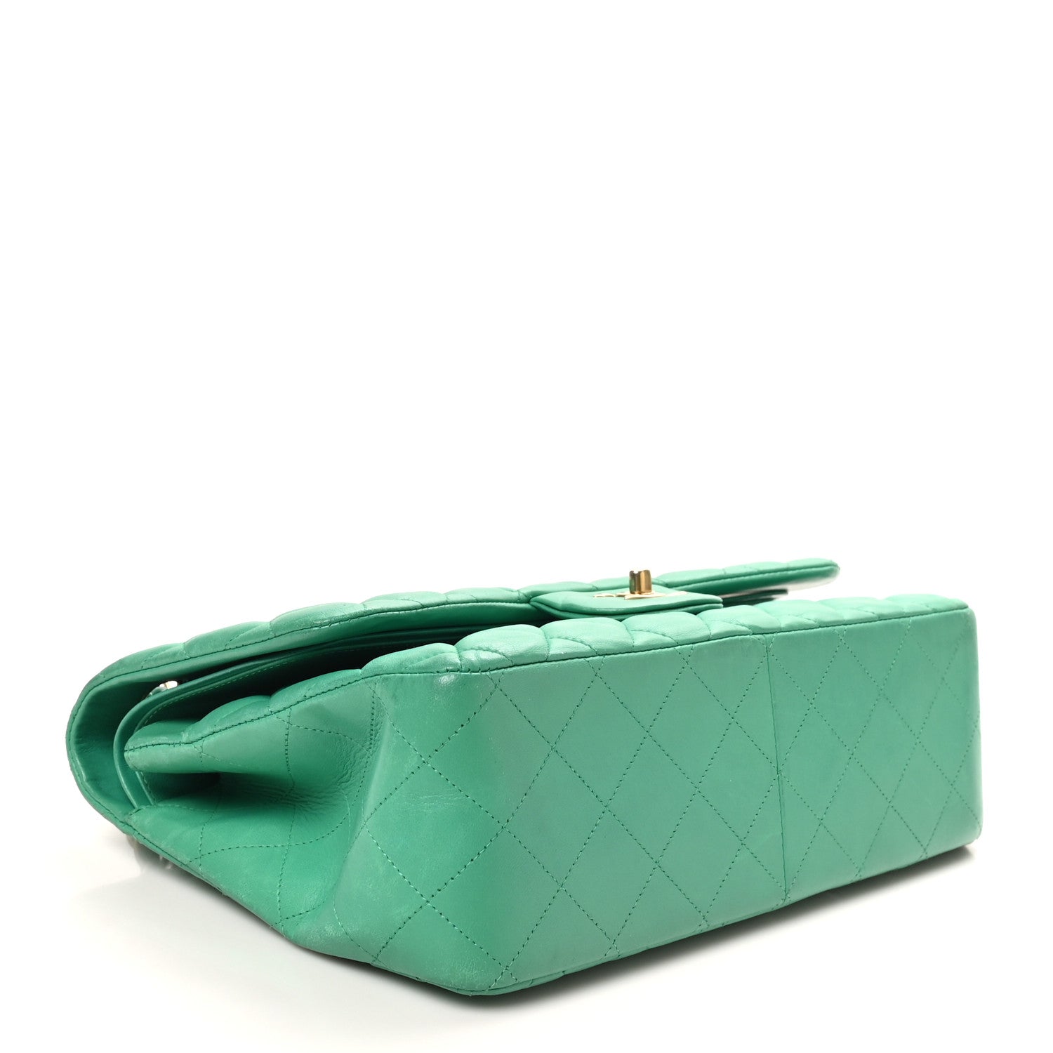 Lambskin Quilted Jumbo Double Flap Green