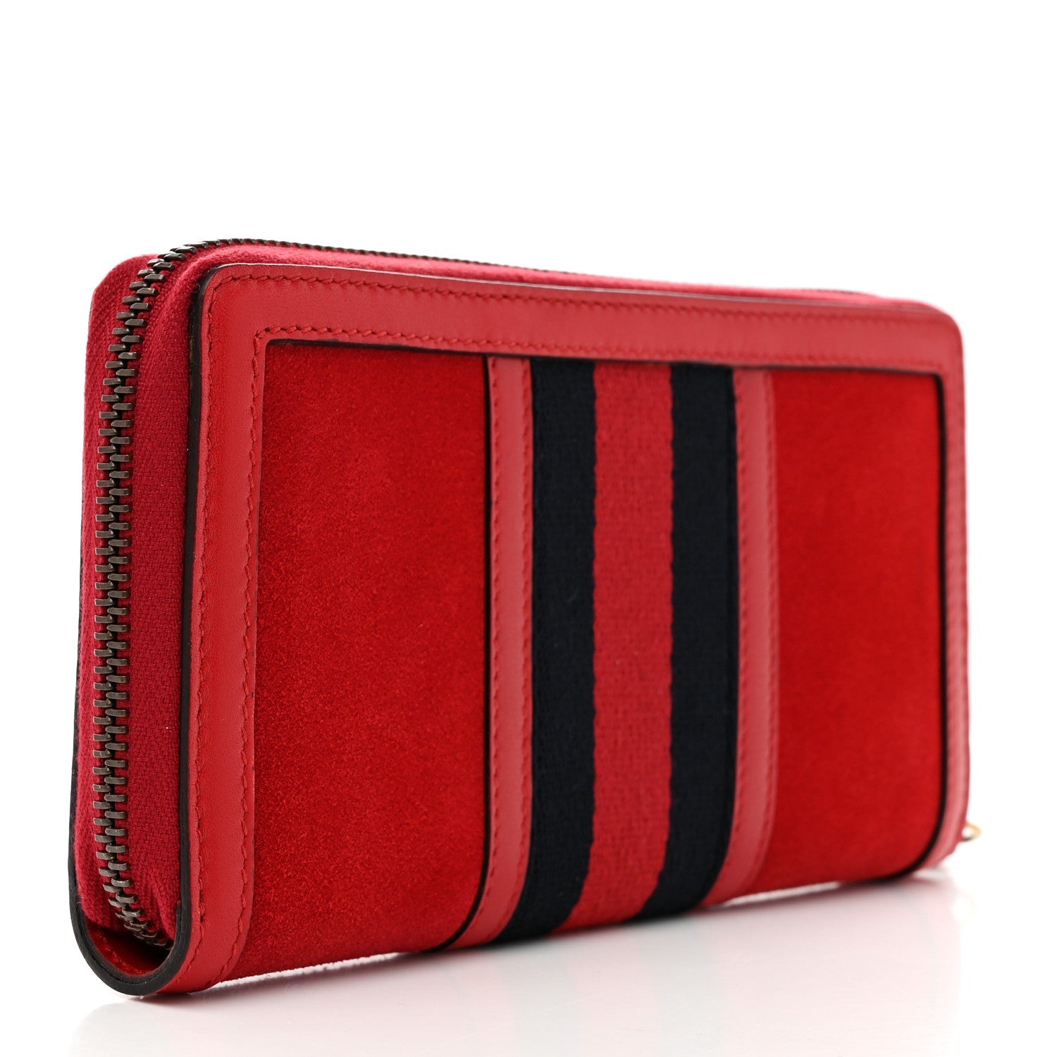 Suede Patent Web Ophidia Zip Around Wallet Hibiscus Red