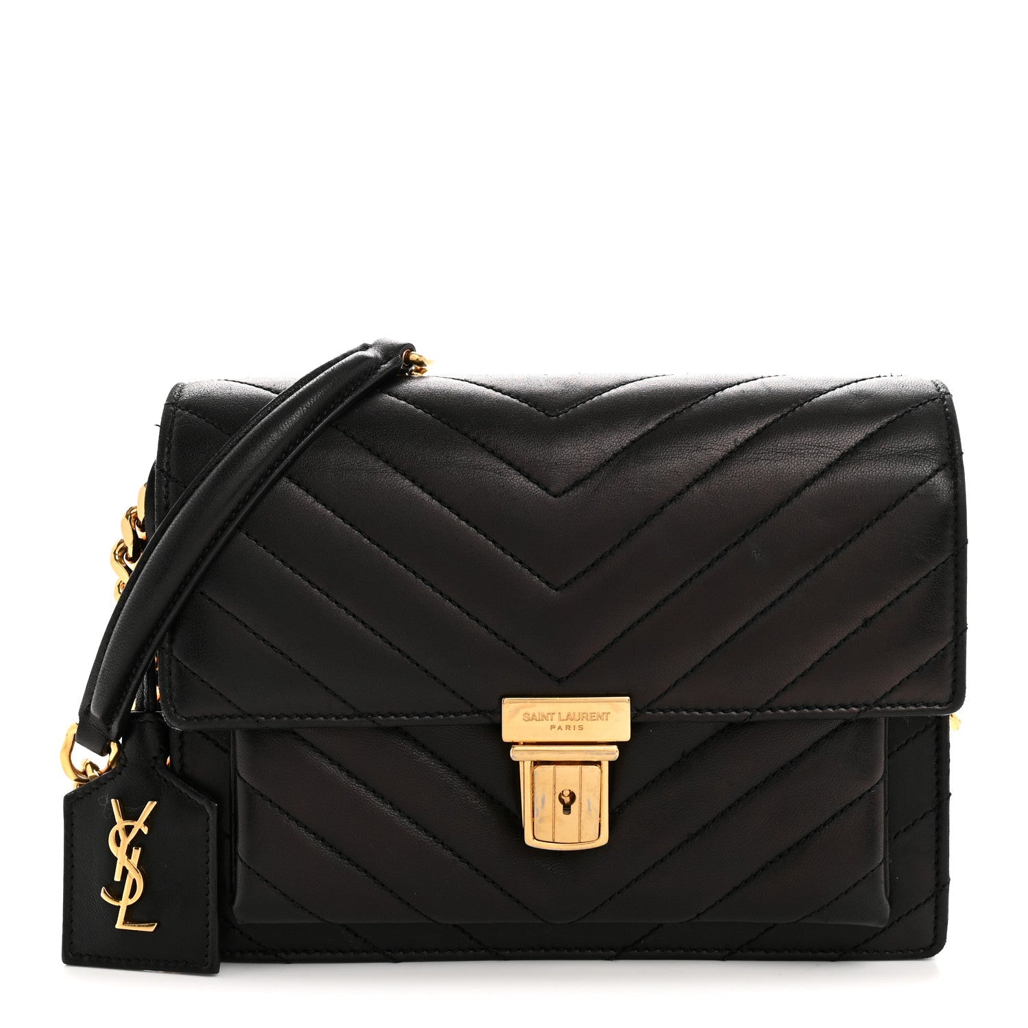 Lambskin Chevron Quilted Small High School Satchel Black