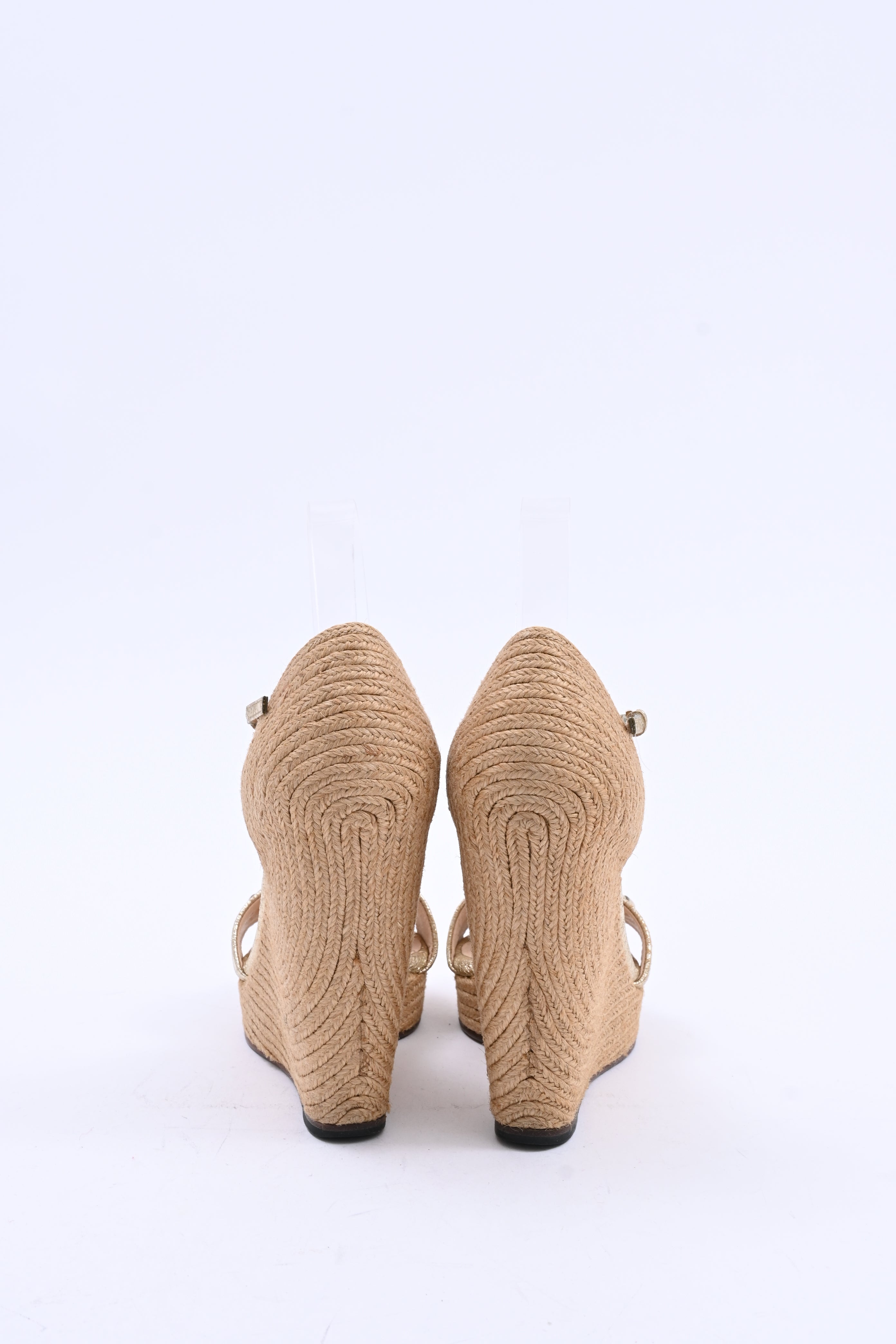 Women's Gucci Crackled Carolina Horsebit Espadrille Wedge Sandals in Gold Leather