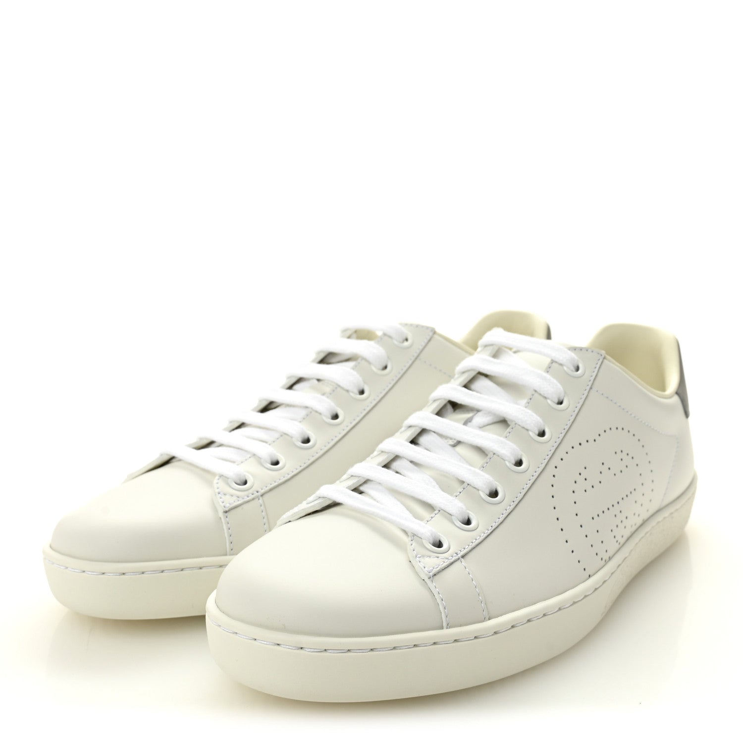 Calfskin Interlocking G Perforated Womens Ace Sneakers 38.5 White Grey Sky
