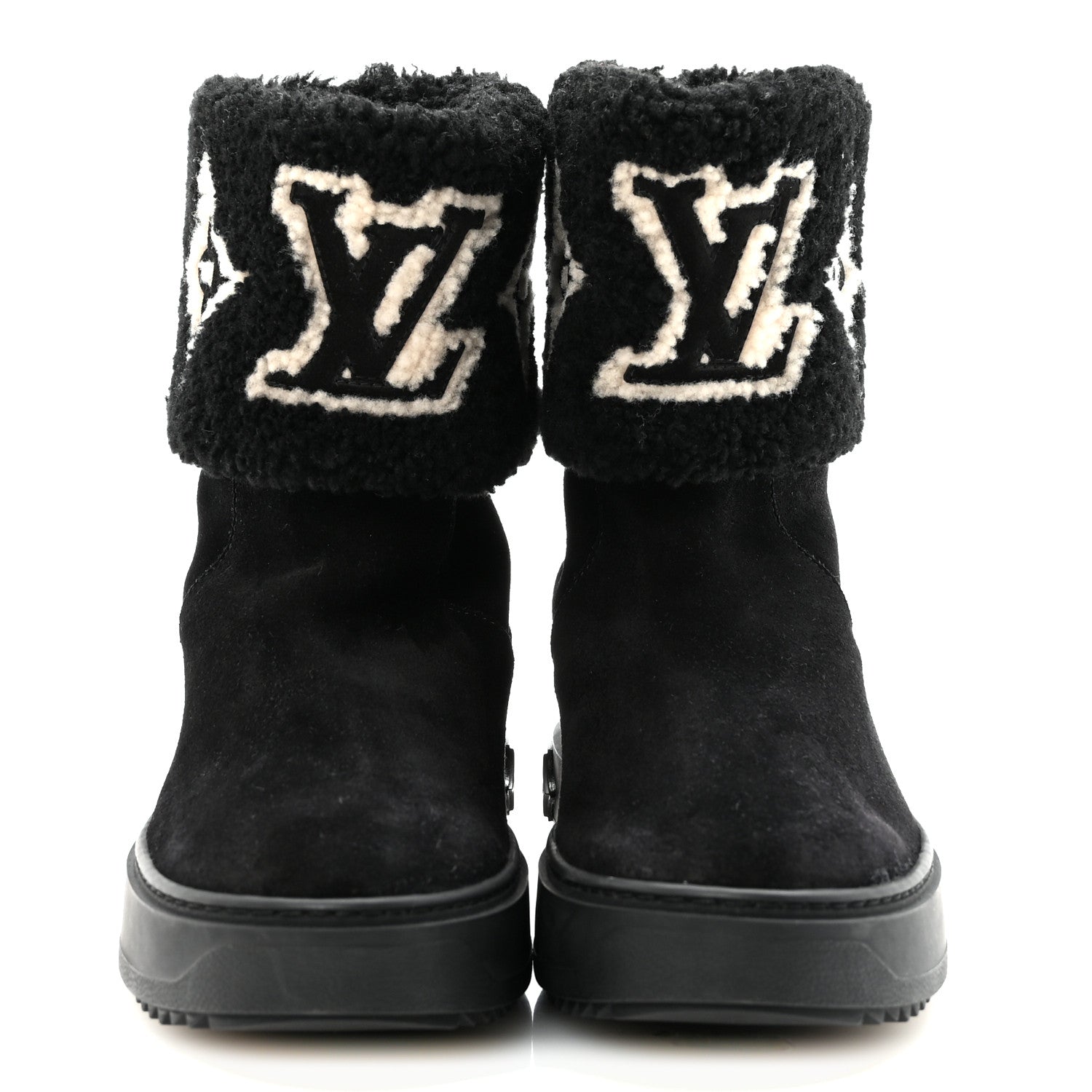 Suede Calfskin Shearling Snowdrop Flat Ankle Boot 37.5 Black