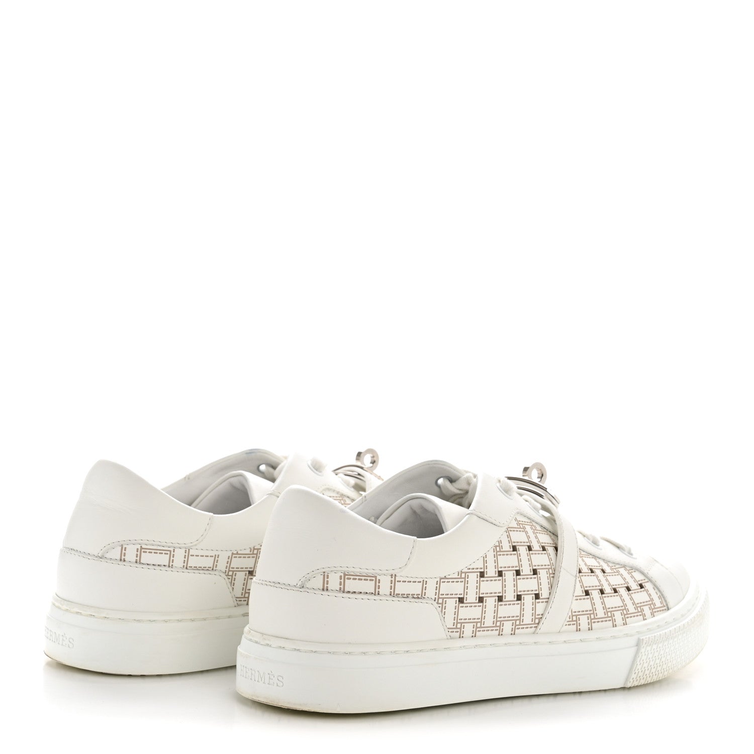 Calfskin Perforated Mosaic Day Sneakers 37.5 White