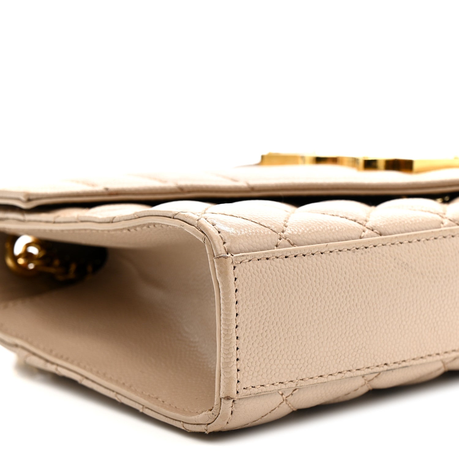 Grain De Poudre Textured Mixed Matelasse Triquilt Small Monogram Satchel Dark Beige
