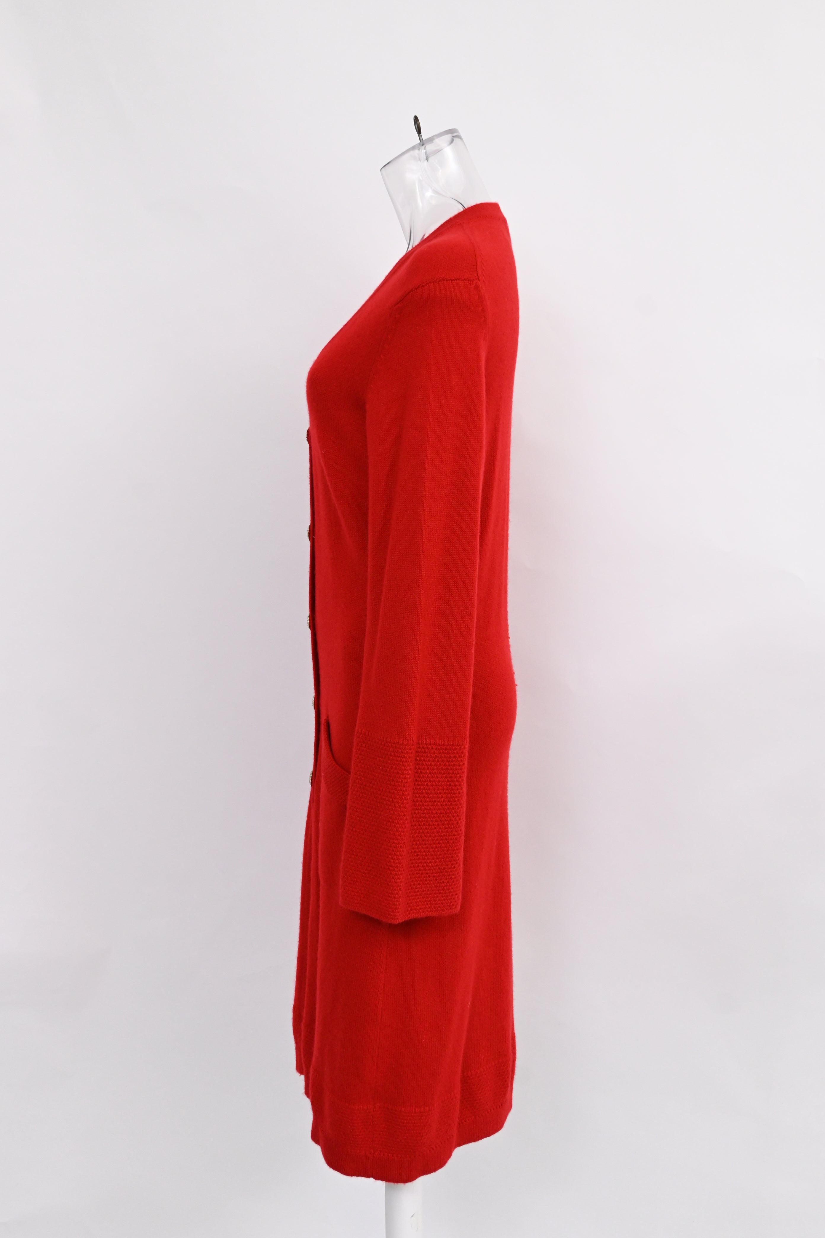 Women's Chanel Button-Down Knitted Long Cardigan in Red Cashmere
