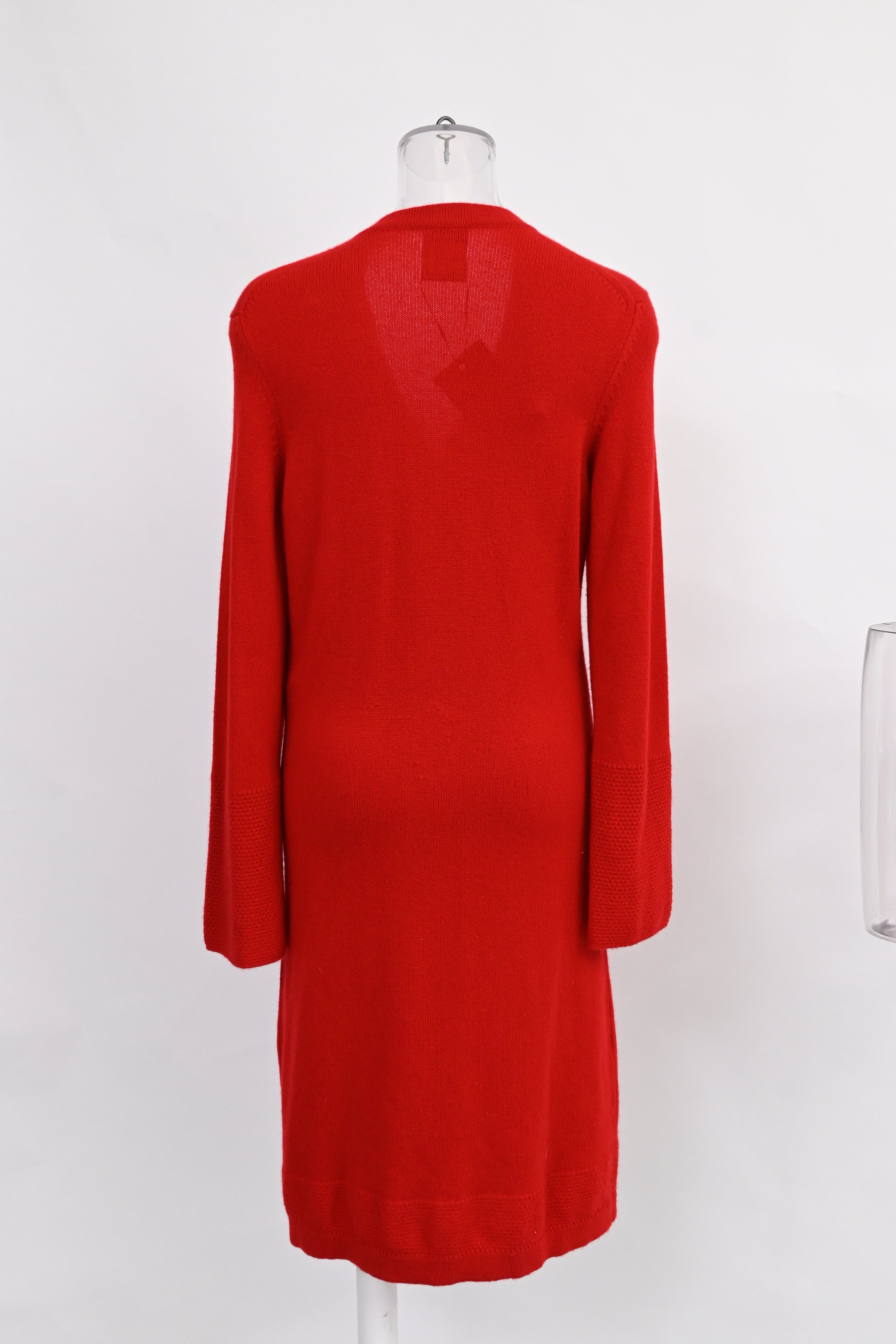 Women's Chanel Button-Down Knitted Long Cardigan in Red Cashmere