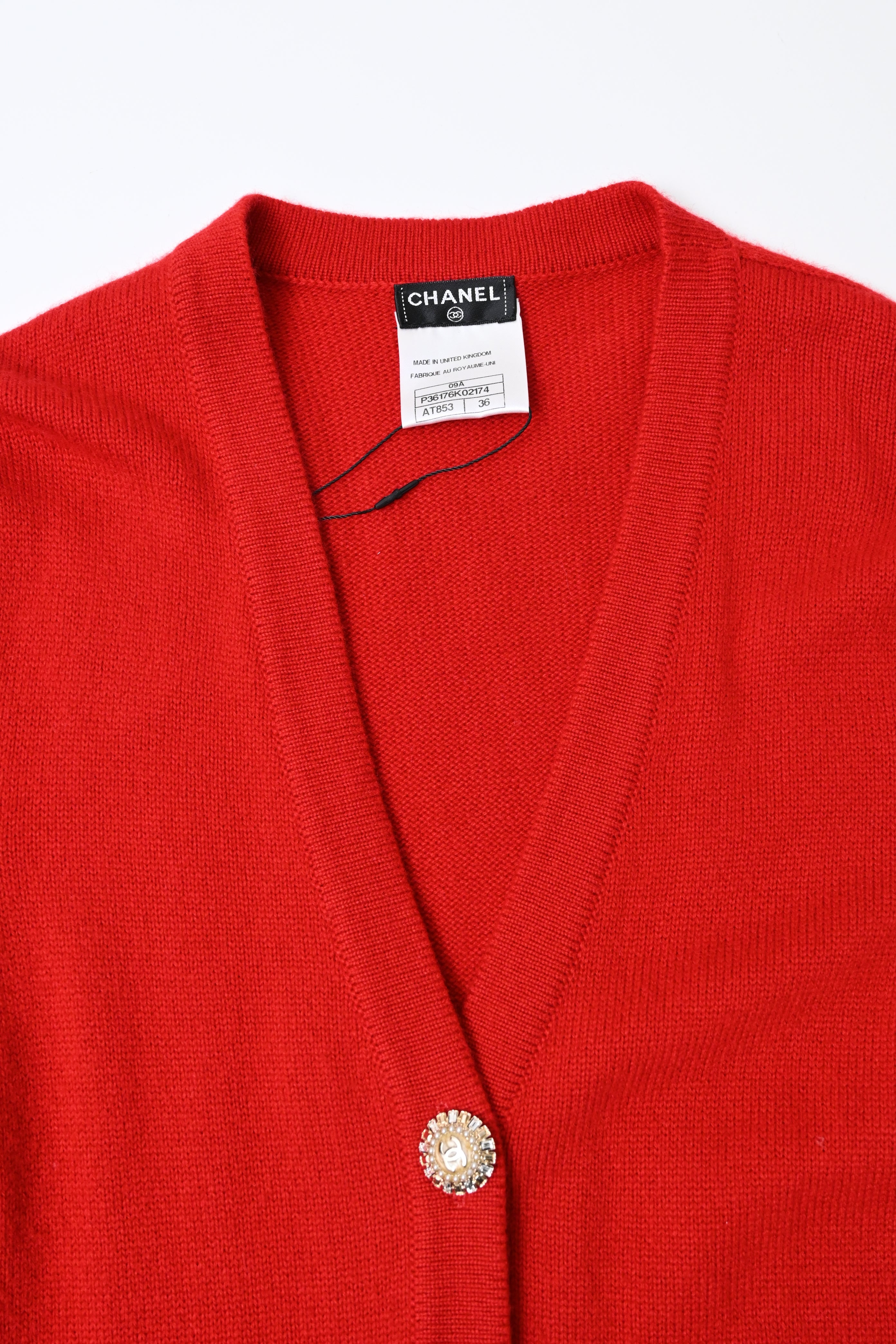 Women's Chanel Button-Down Knitted Long Cardigan in Red Cashmere