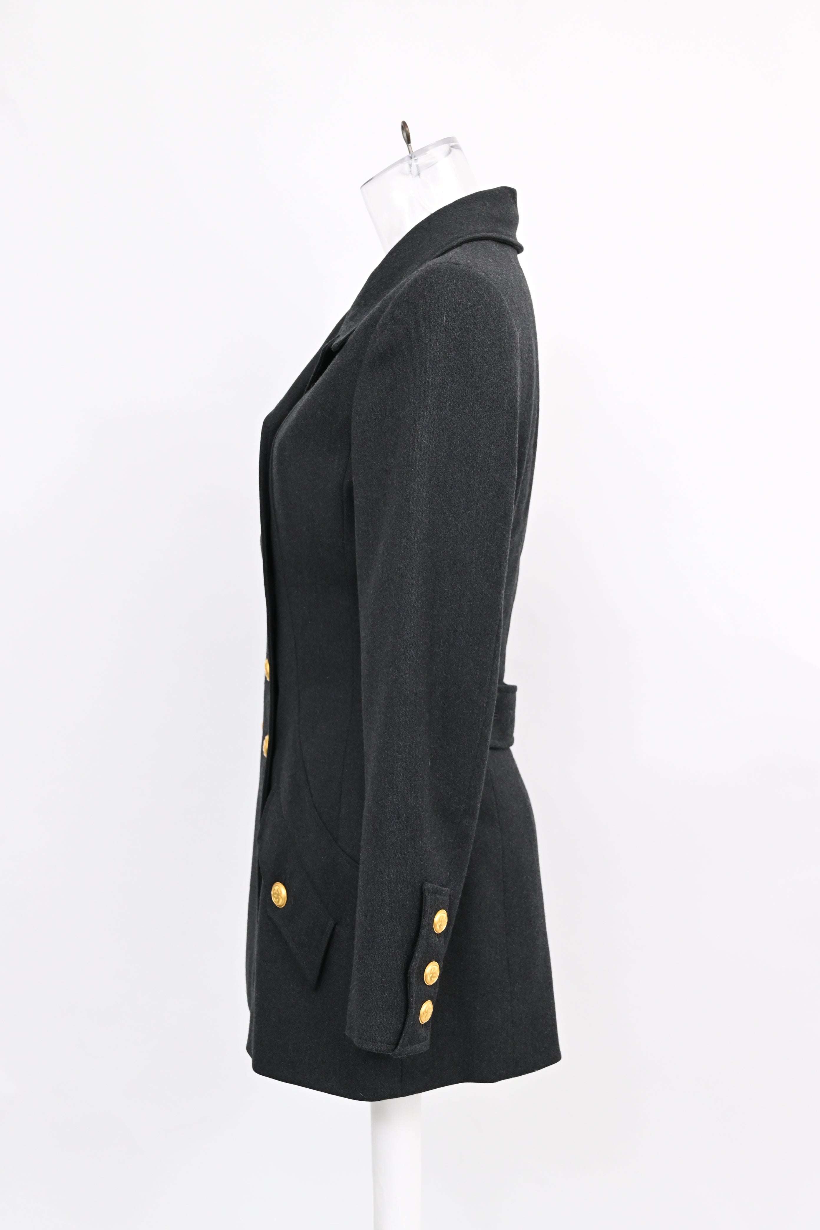 Women's Chanel Boutique Double-Breasted Peacoat in Black Wool